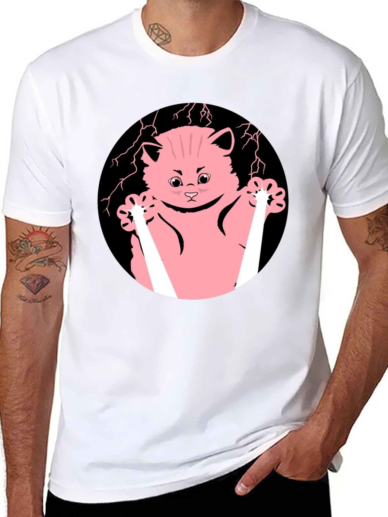 Cute Cartoon Cat T-Shirt - Black Cotton Tee