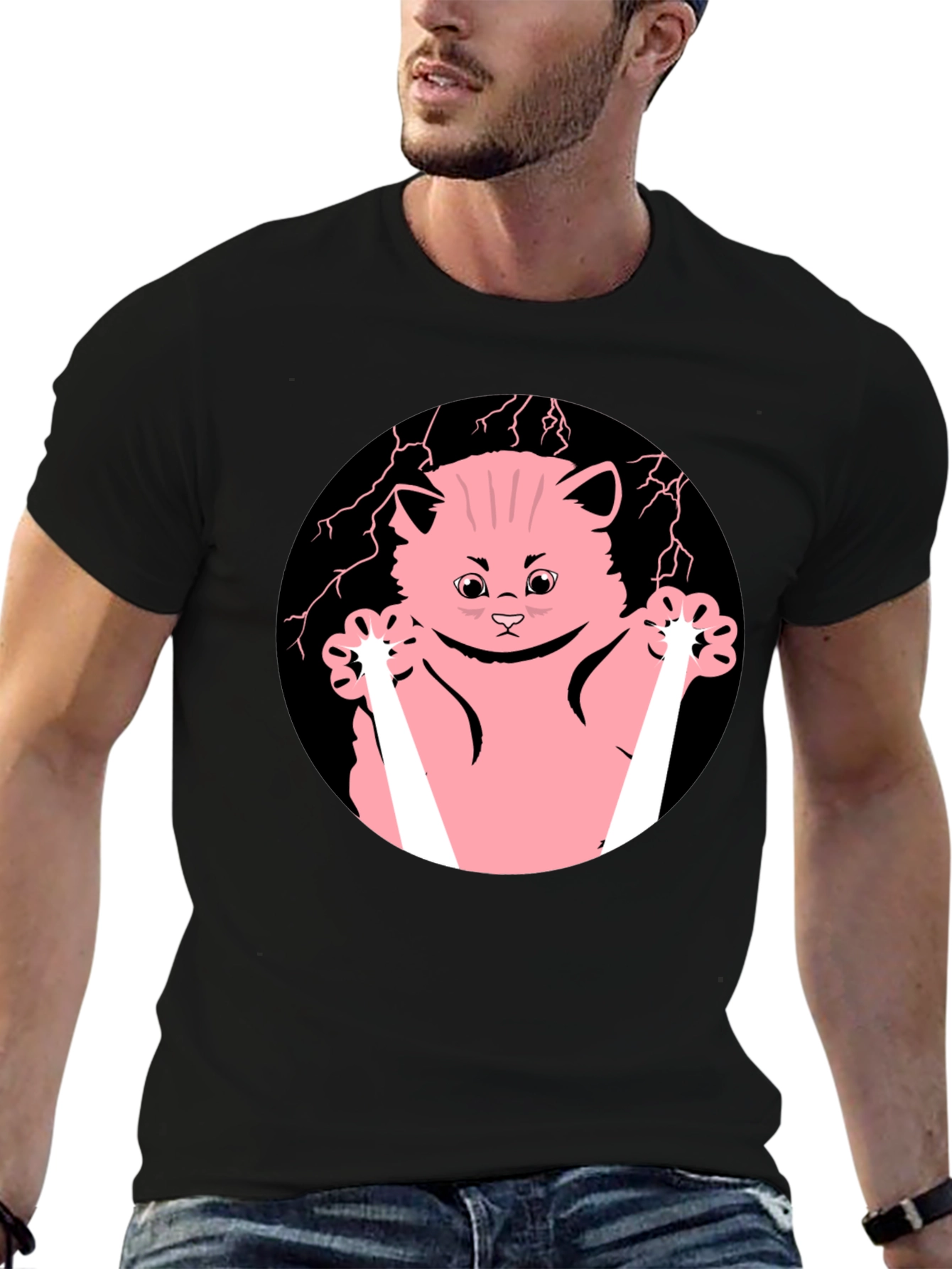 Cute Cartoon Cat T-Shirt - Black Cotton Tee