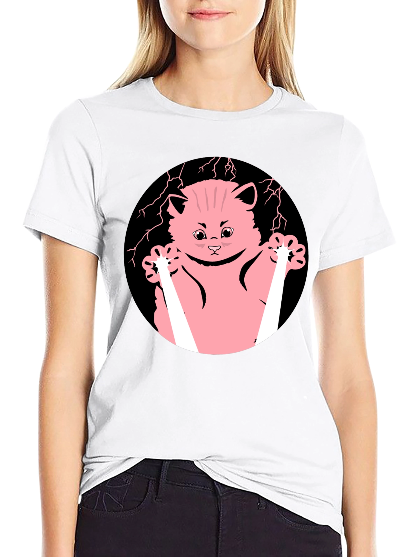 Cute Cartoon Cat T-Shirt - Black Cotton Tee