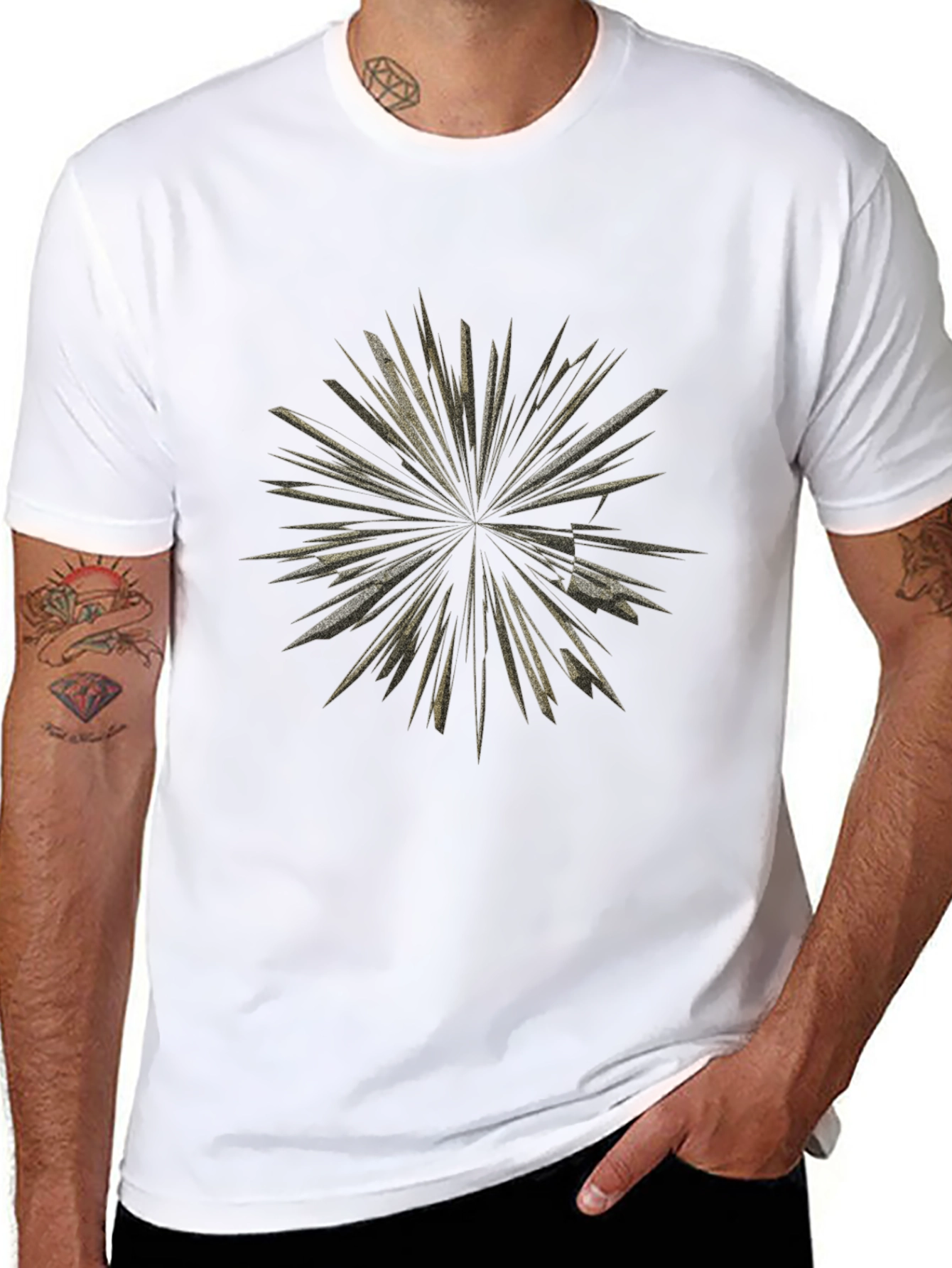 Abstract Burst Graphic Tee - Black Cotton T-Shirt