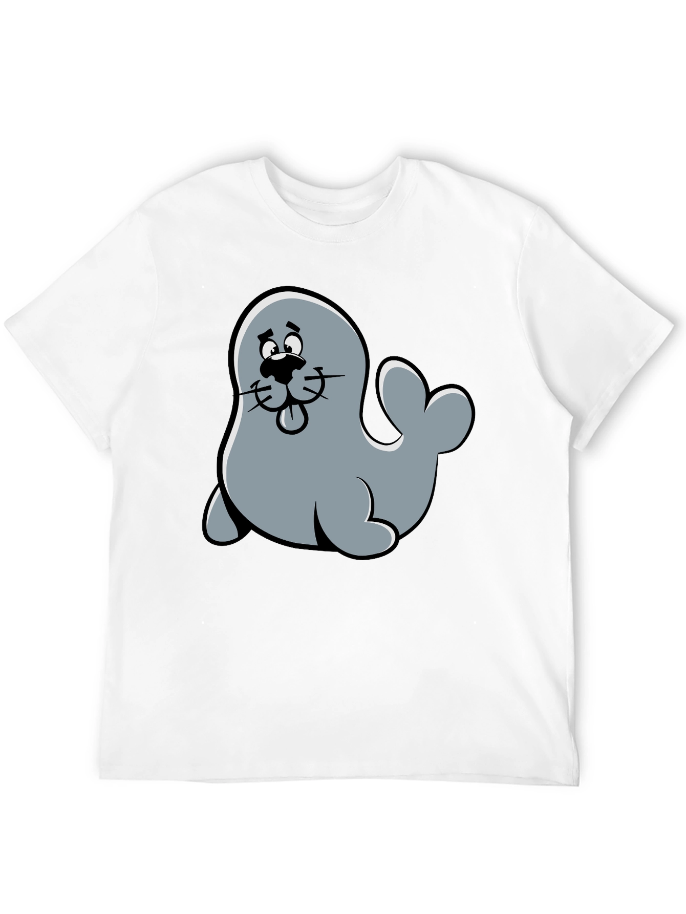 Cute Seal Cartoon Graphic Tee - Black