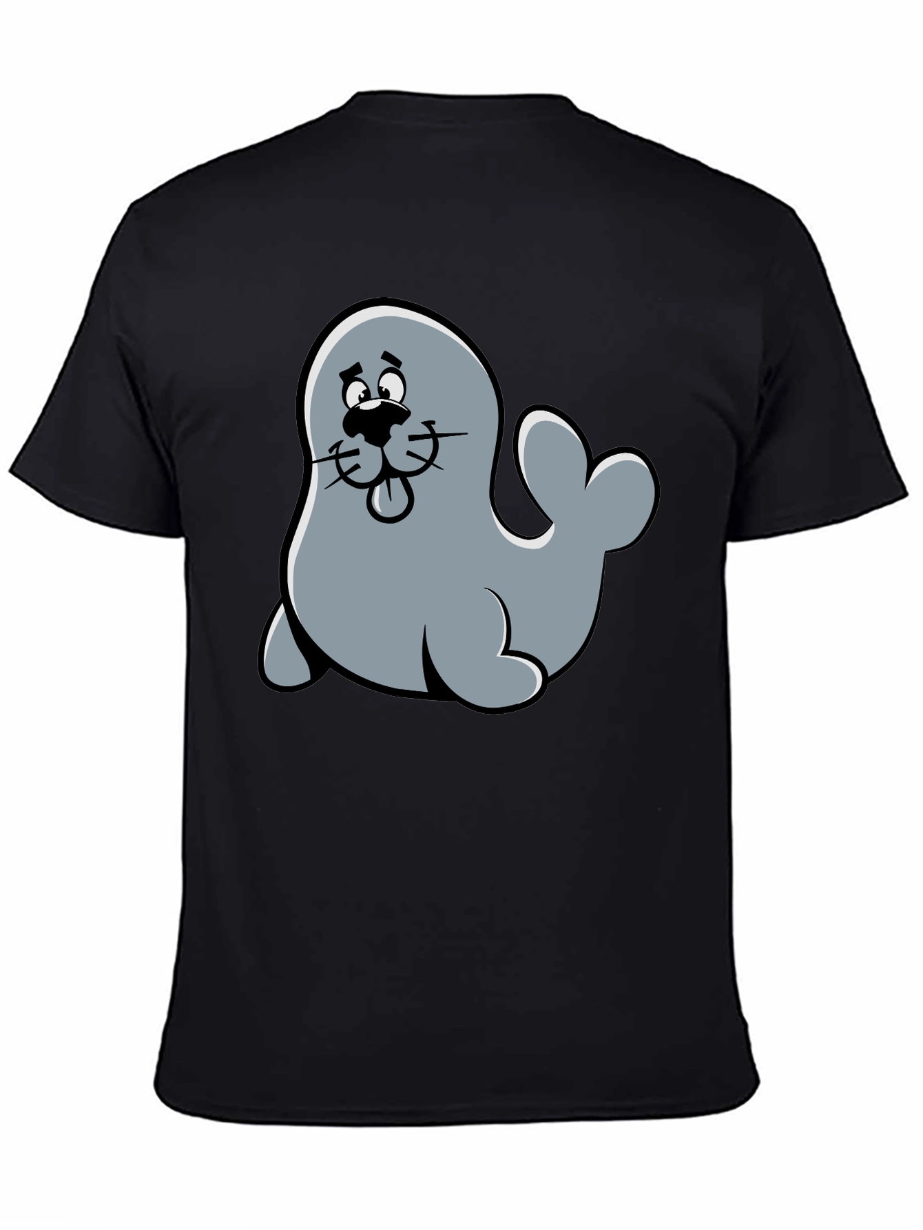 Cute Seal Cartoon Graphic Tee - Black