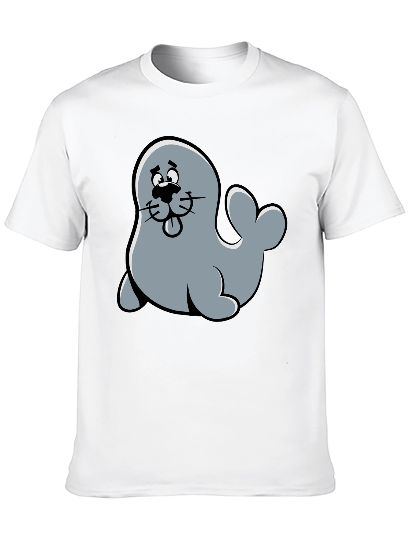 Cute Seal Cartoon Graphic Tee - Black