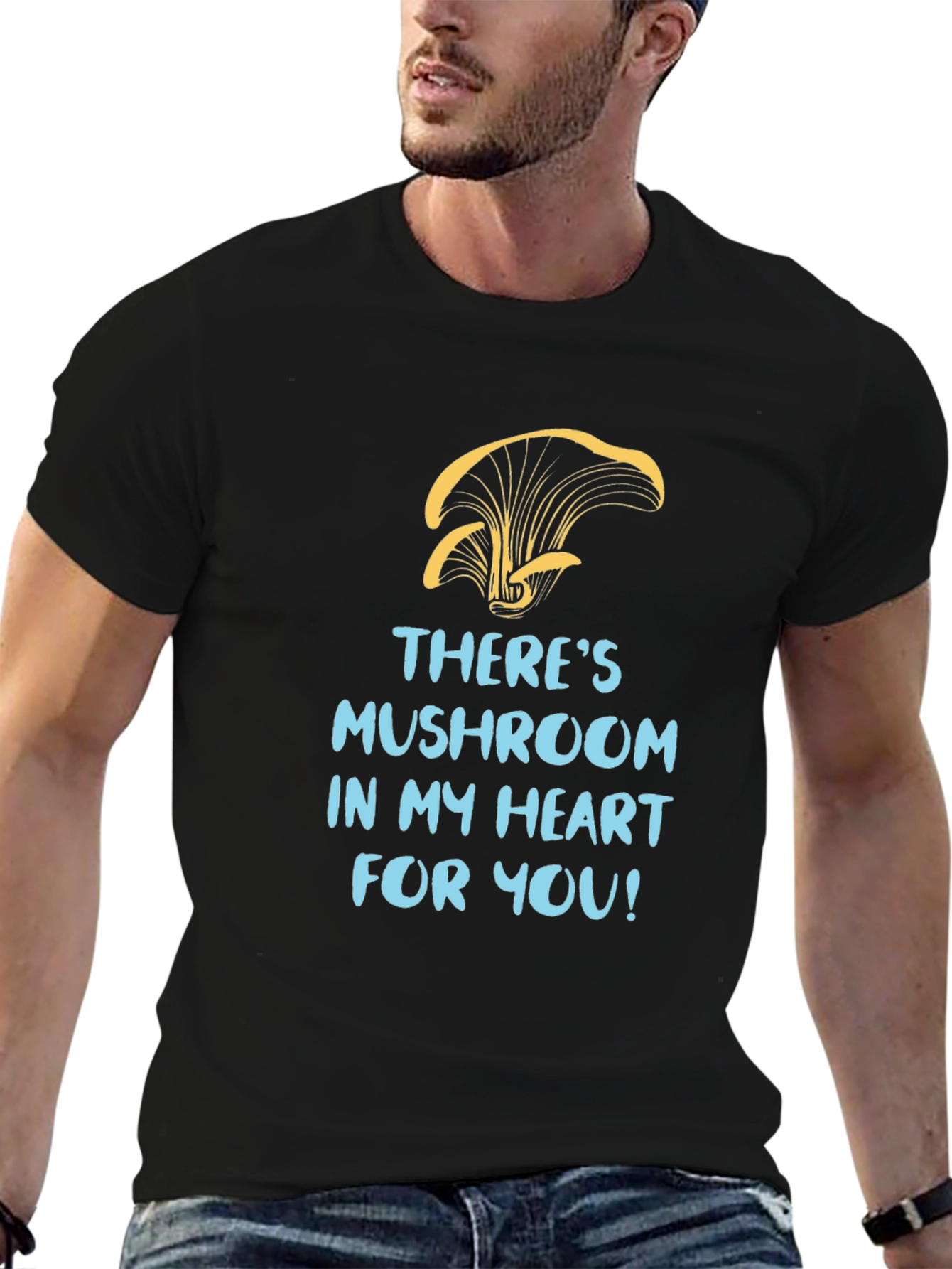 Mushroom Heart Graphic Tee - Black Cotton T-Shirt
