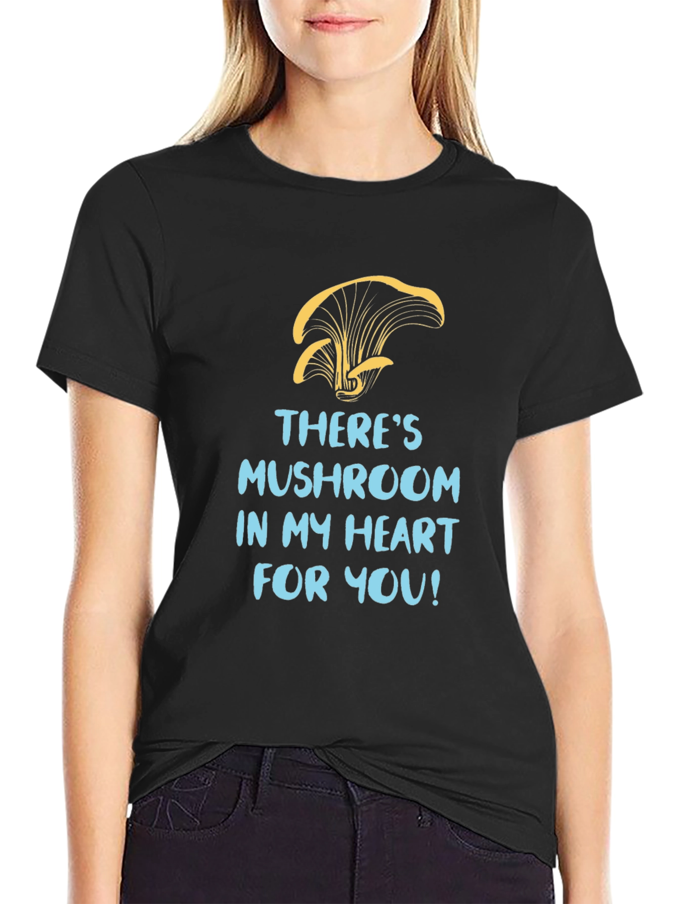 Mushroom Heart Graphic Tee - Black Cotton T-Shirt