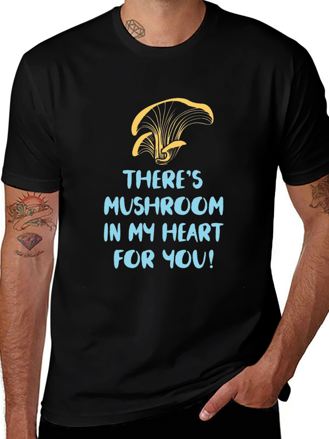 Mushroom Heart Graphic Tee - Black Cotton T-Shirt
