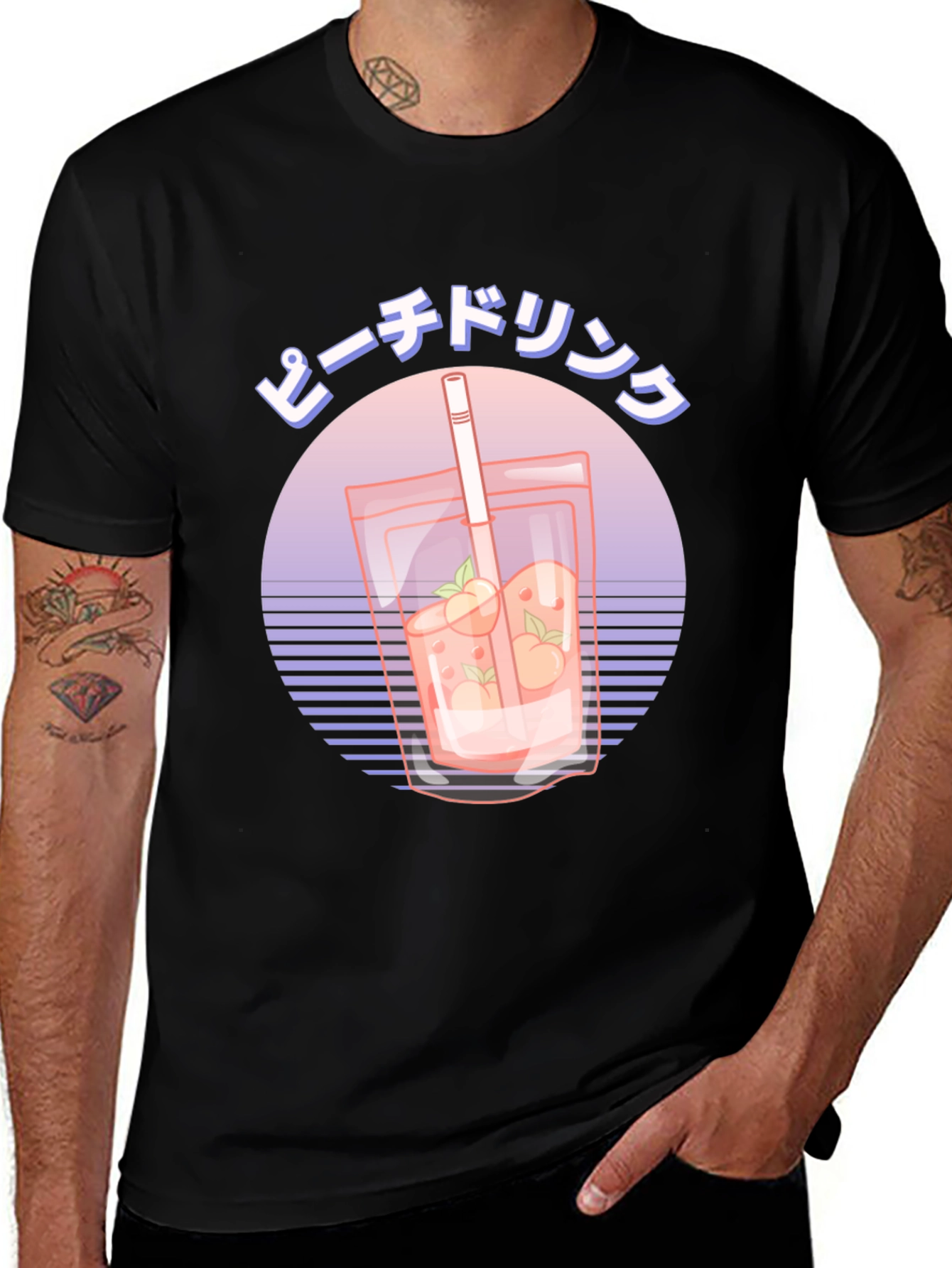 Peach Drink Graphic Tee - Retro Japanese Style