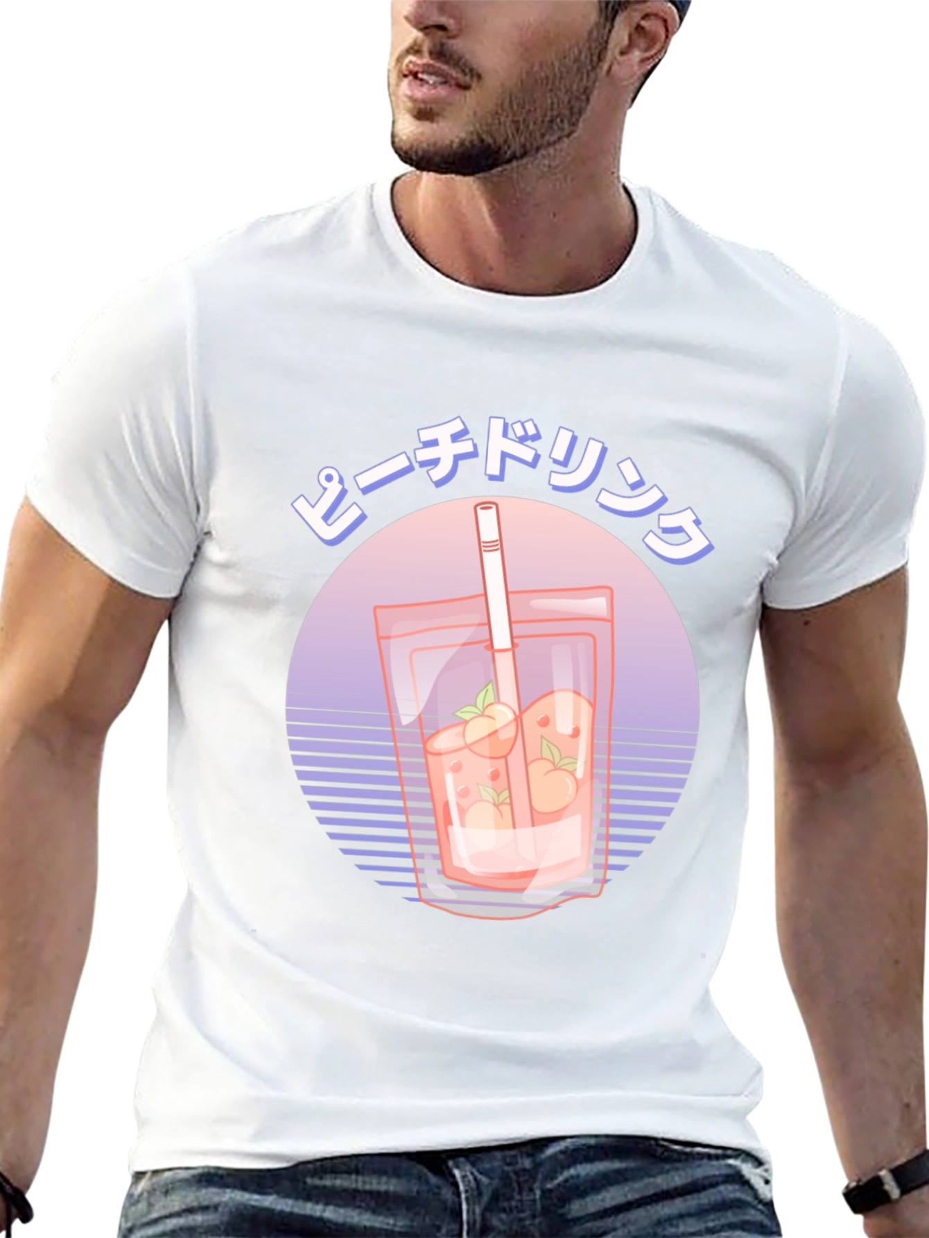 Peach Drink Graphic Tee - Retro Japanese Style