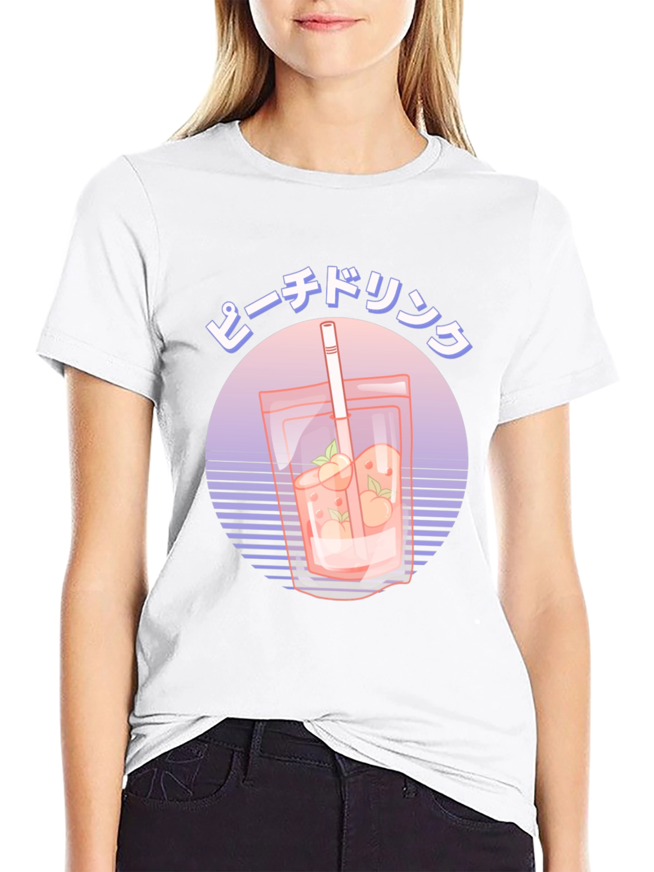 Peach Drink Graphic Tee - Retro Japanese Style