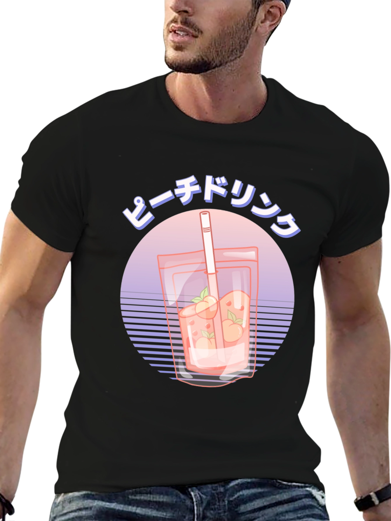Peach Drink Graphic Tee - Retro Japanese Style