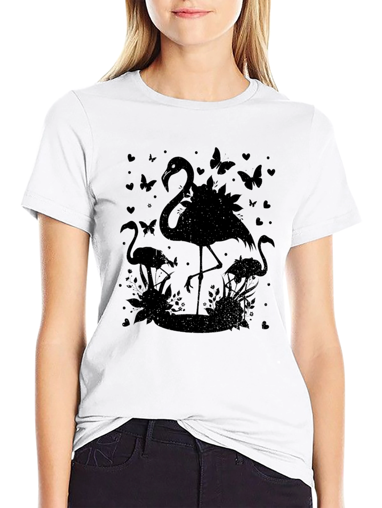 Flamingo Silhouette Graphic Tee - Black Cotton Blend