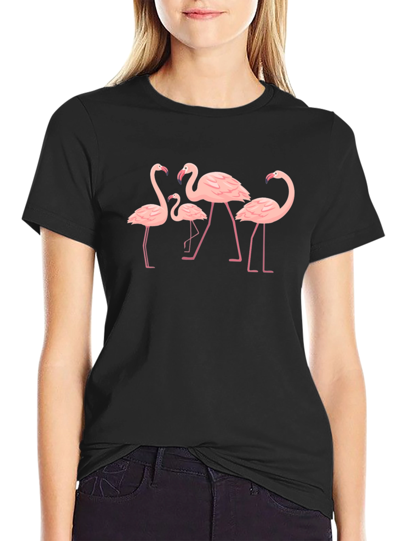 Flamingo Graphic Tee - Black Cotton Shirt