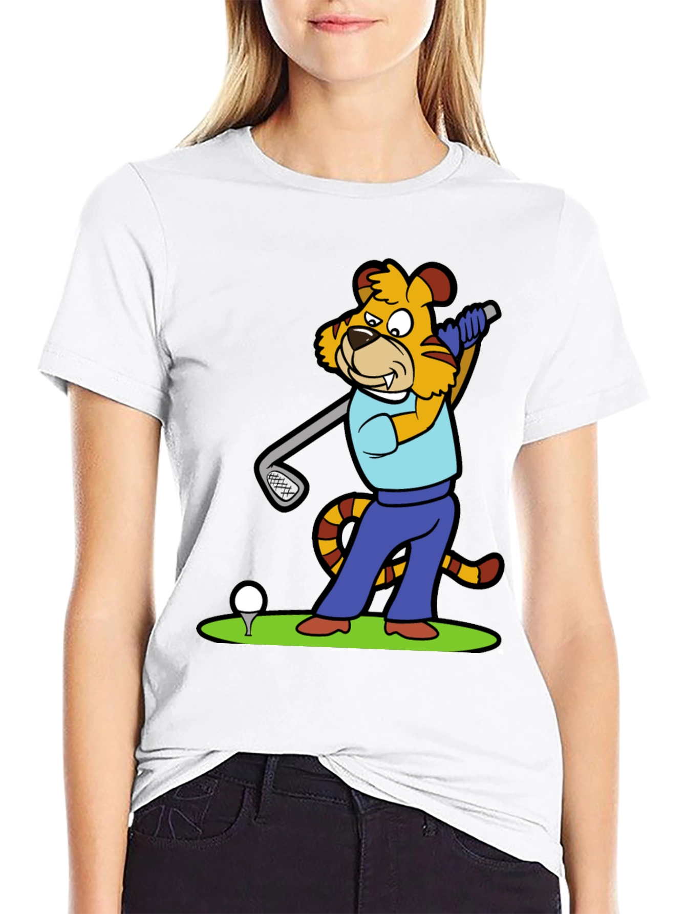 Tiger Golfer Graphic Tee - Unique Cartoon Design