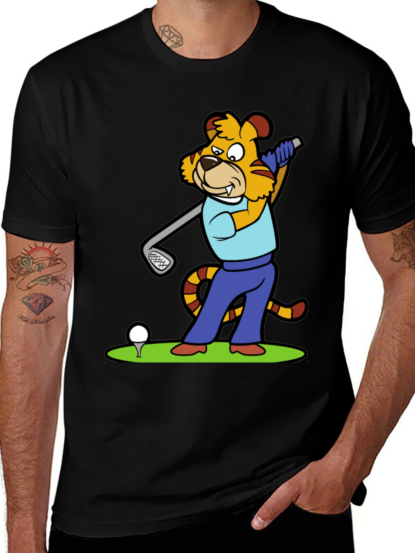 Tiger Golfer Graphic Tee - Unique Cartoon Design