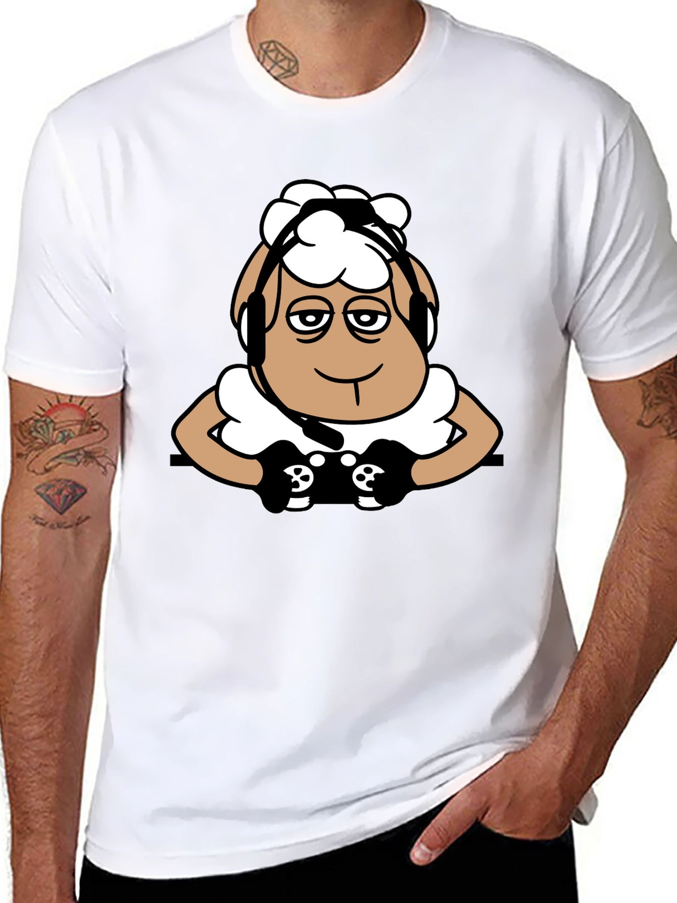 Gamer Sheep Graphic Tee - Black Cotton T-Shirt