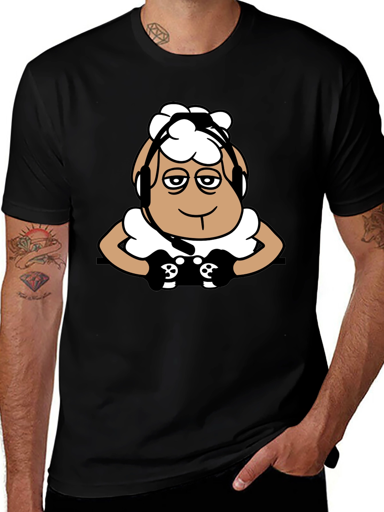 Gamer Sheep Graphic Tee - Black Cotton T-Shirt