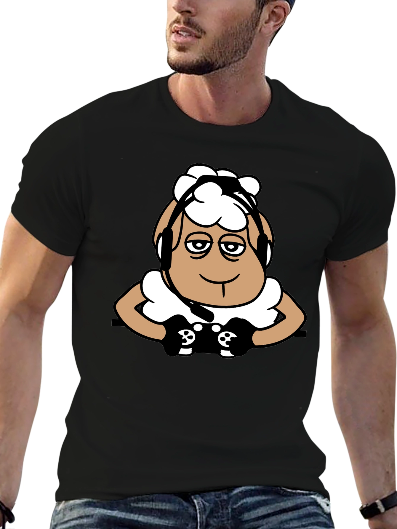 Gamer Sheep Graphic Tee - Black Cotton T-Shirt