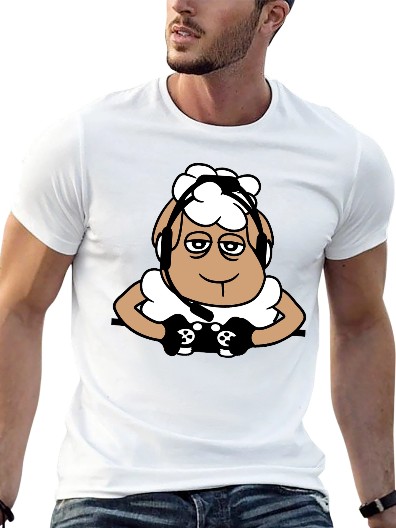 Gamer Sheep Graphic Tee - Black Cotton T-Shirt