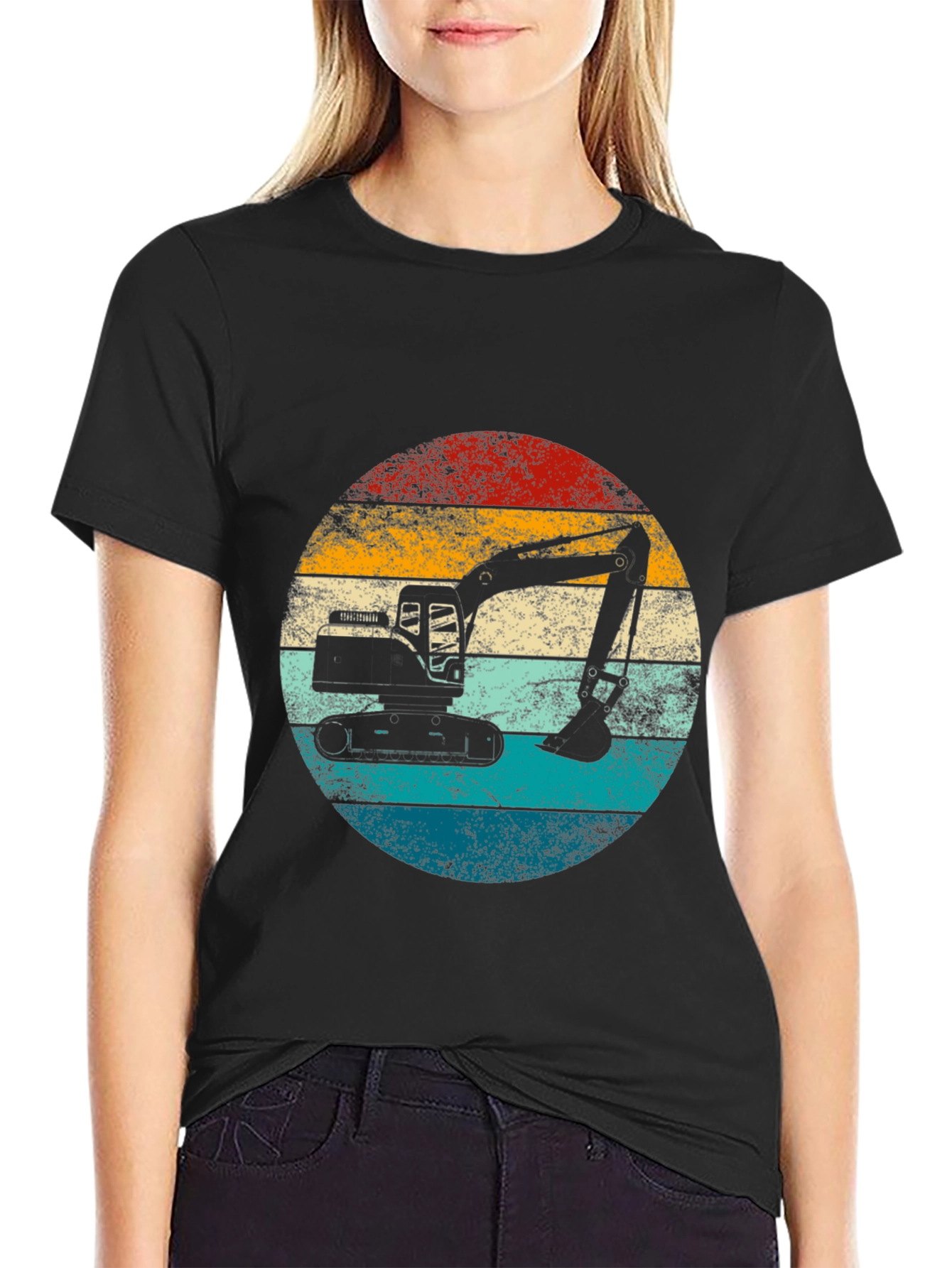 Excavator Retro Sunset Graphic Tee