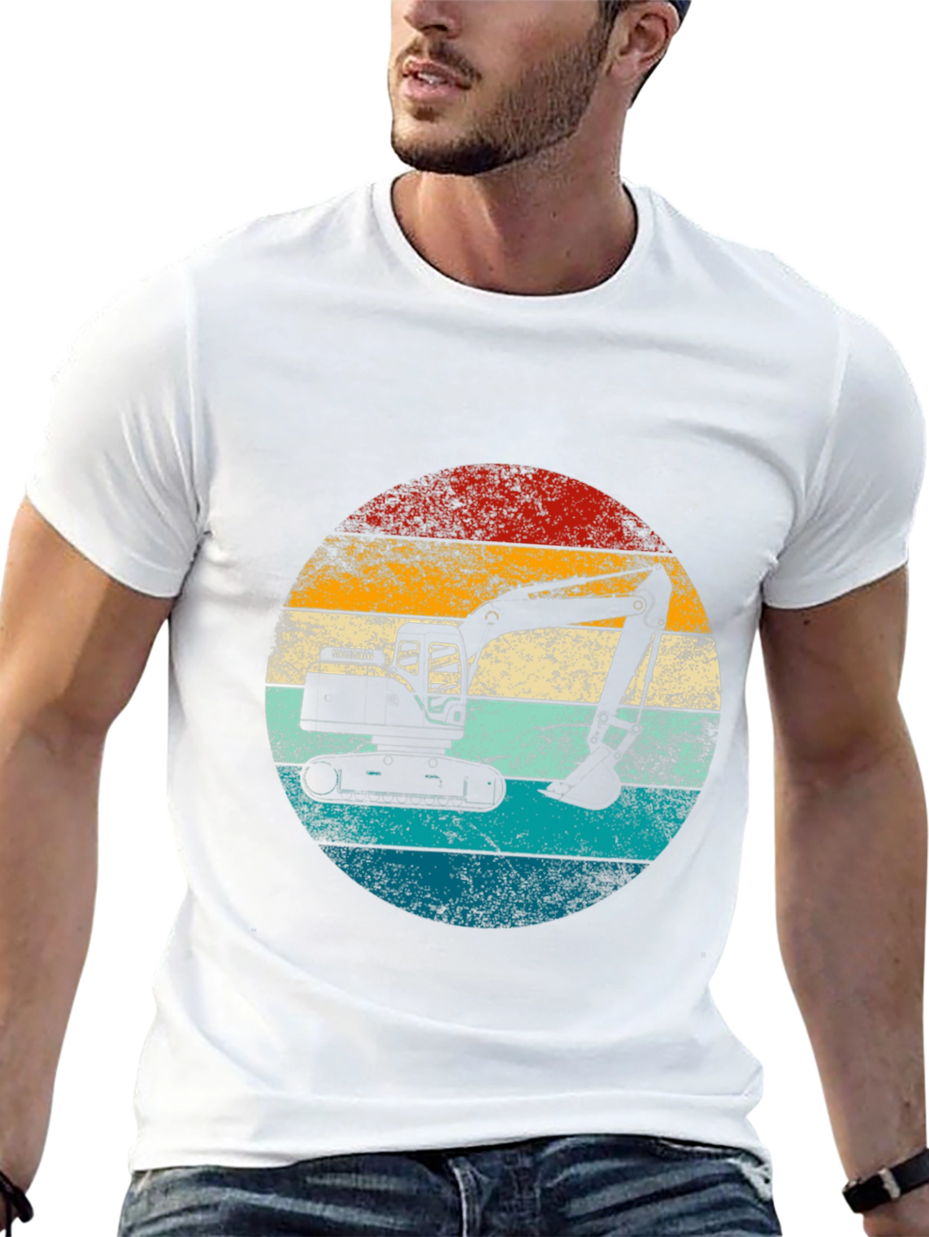 Excavator Retro Sunset Graphic Tee