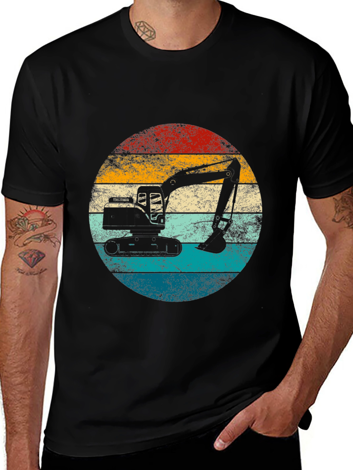 Excavator Retro Sunset Graphic Tee