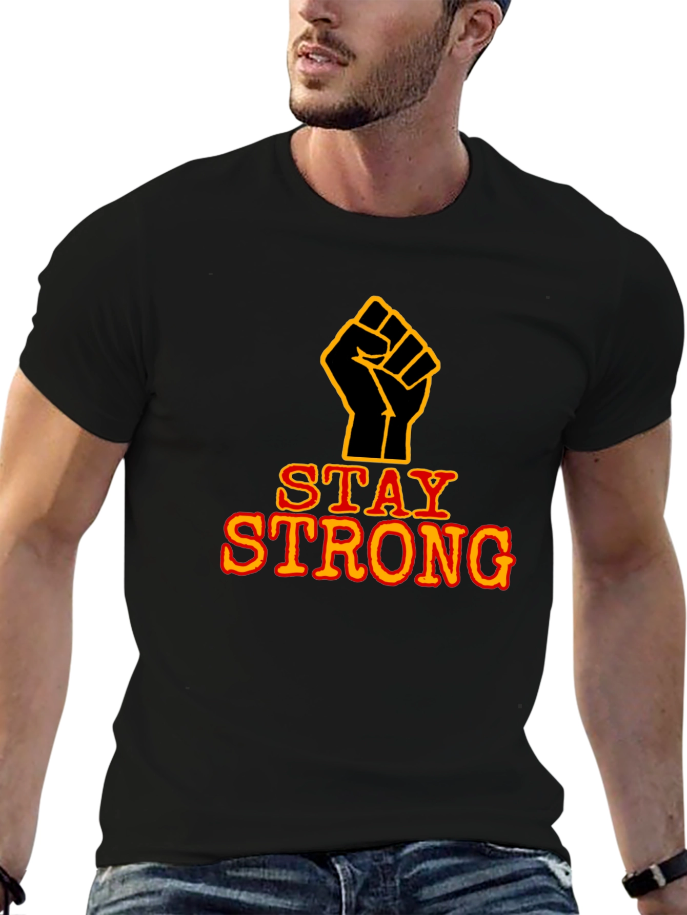 Stay Strong Fist Graphic Black T-Shirt