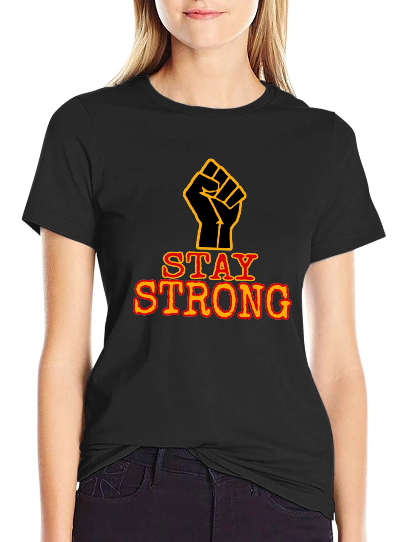 Stay Strong Fist Graphic Black T-Shirt