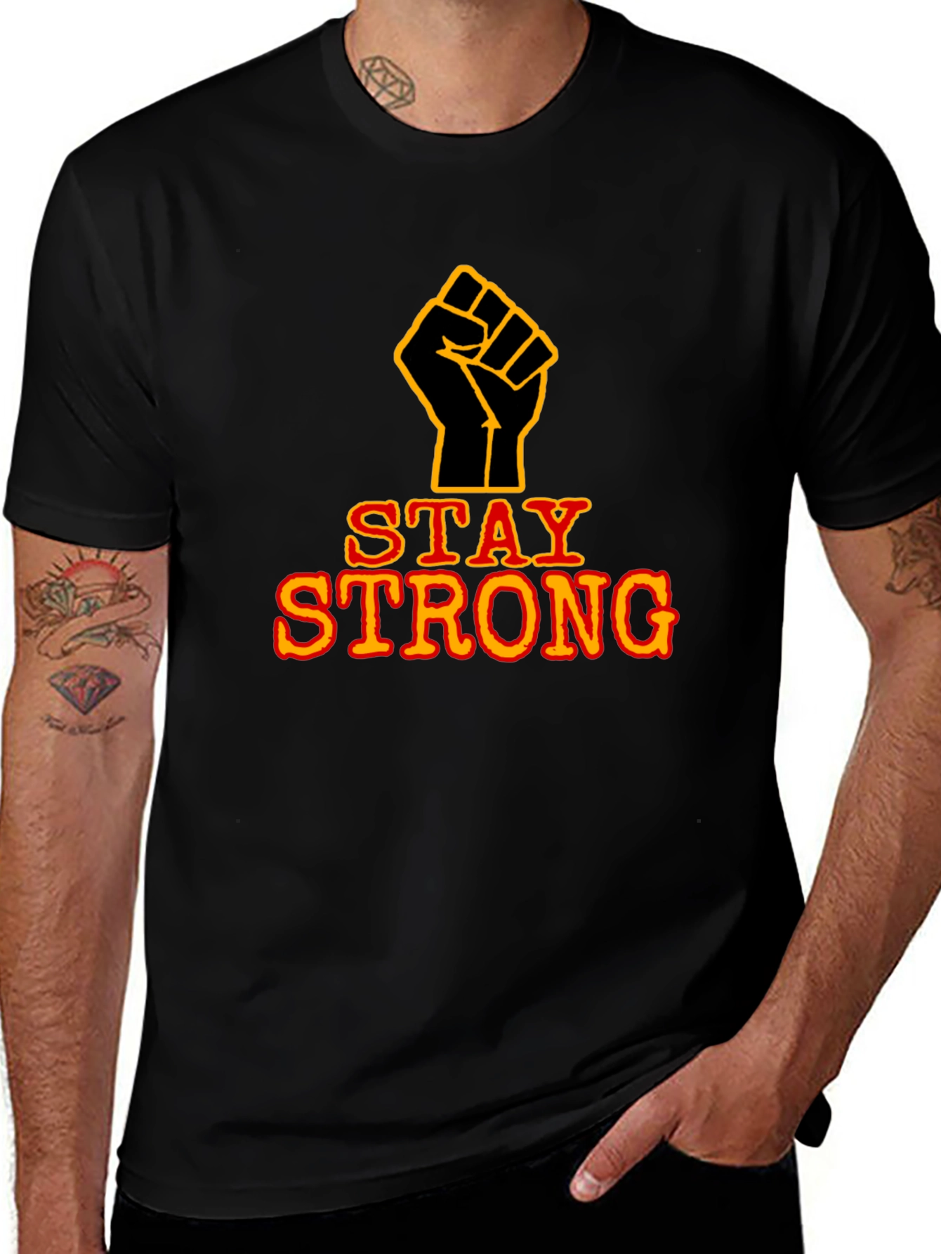 Stay Strong Fist Graphic Black T-Shirt
