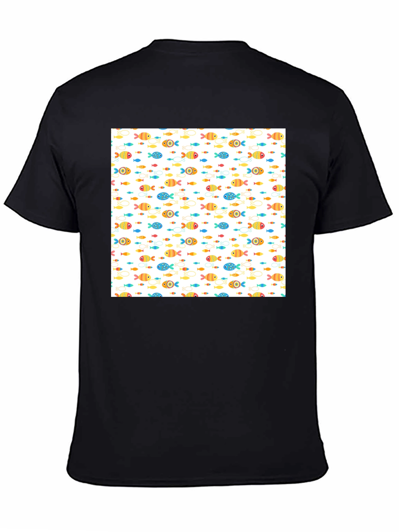 Fun Fish Pattern Black T-Shirt