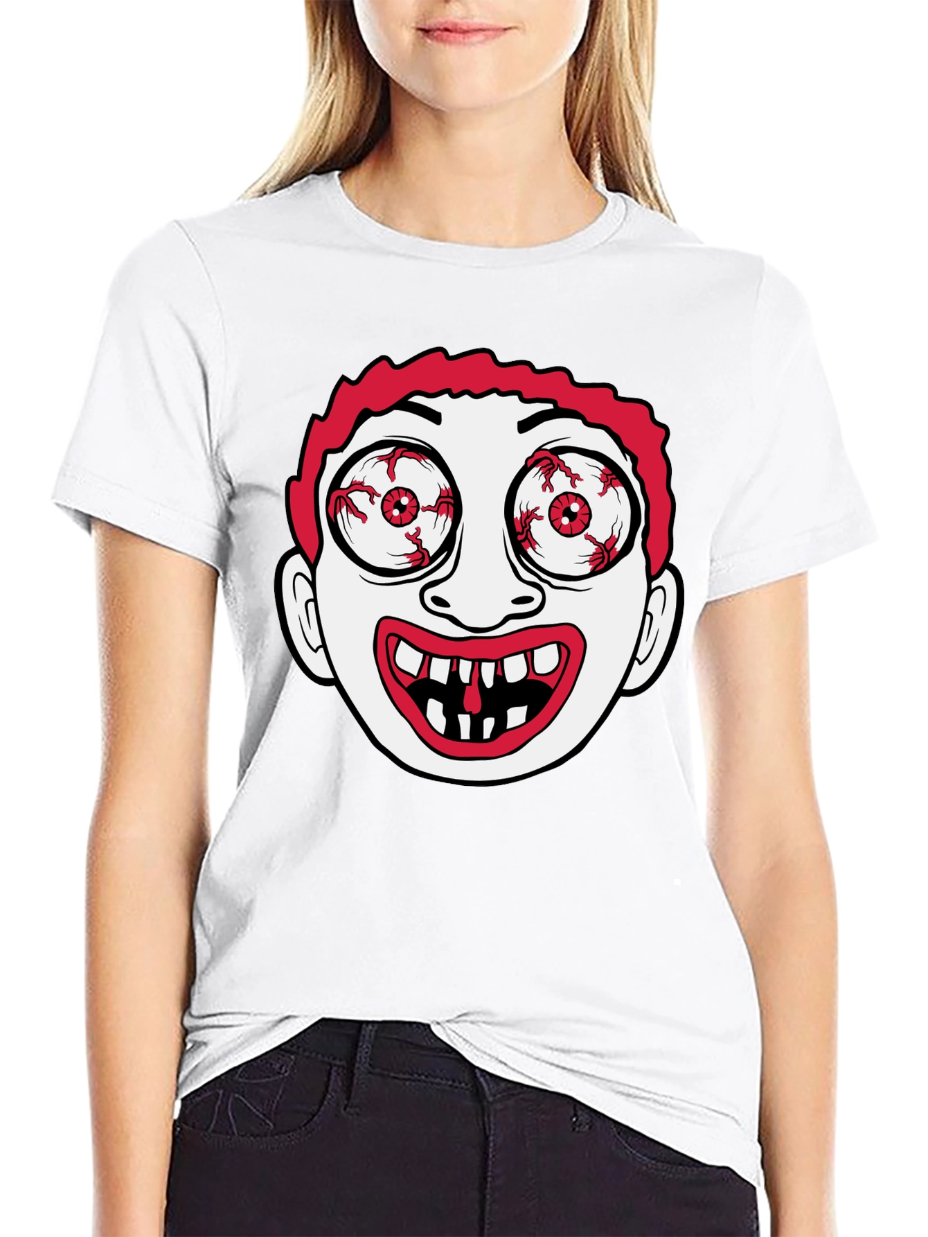 Creepy Cartoon Face Black T-Shirt