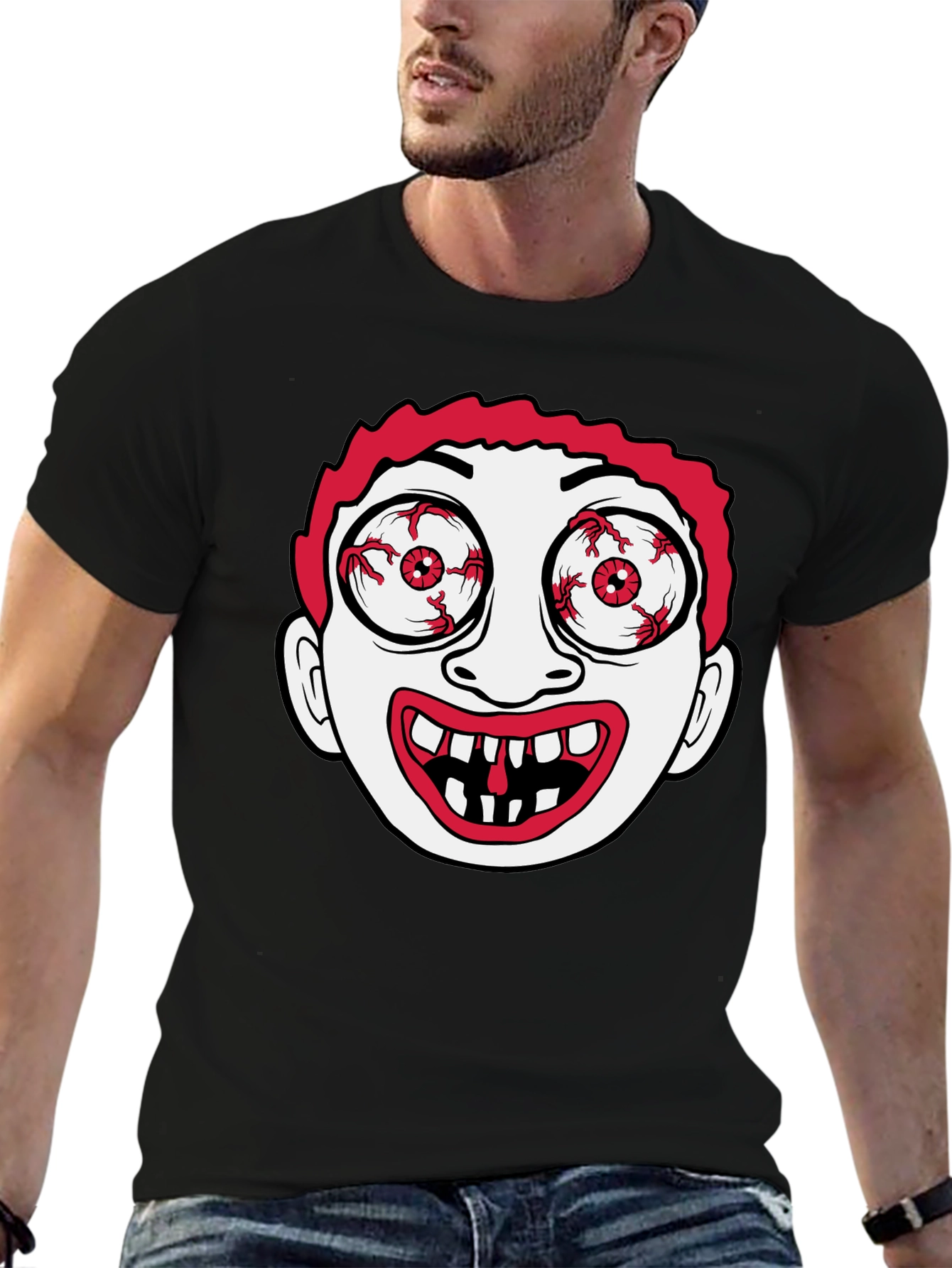 Creepy Cartoon Face Black T-Shirt
