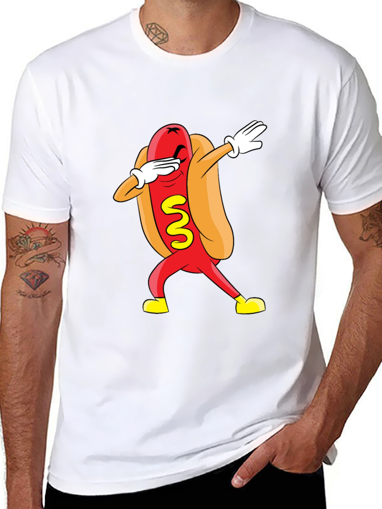 Funny Dabbing Hot Dog Graphic T-Shirt - Black