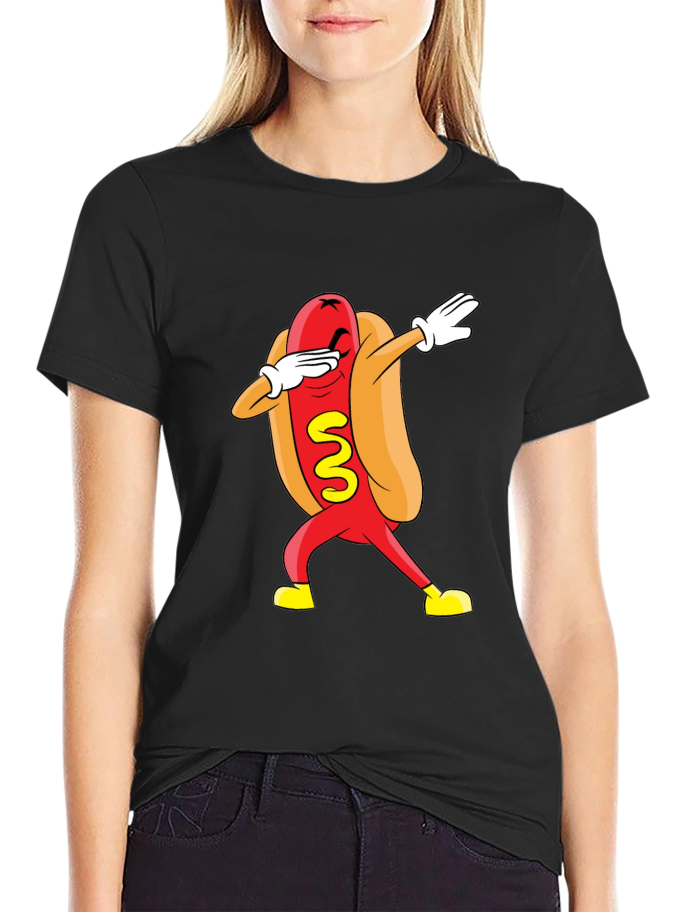 Funny Dabbing Hot Dog Graphic T-Shirt - Black