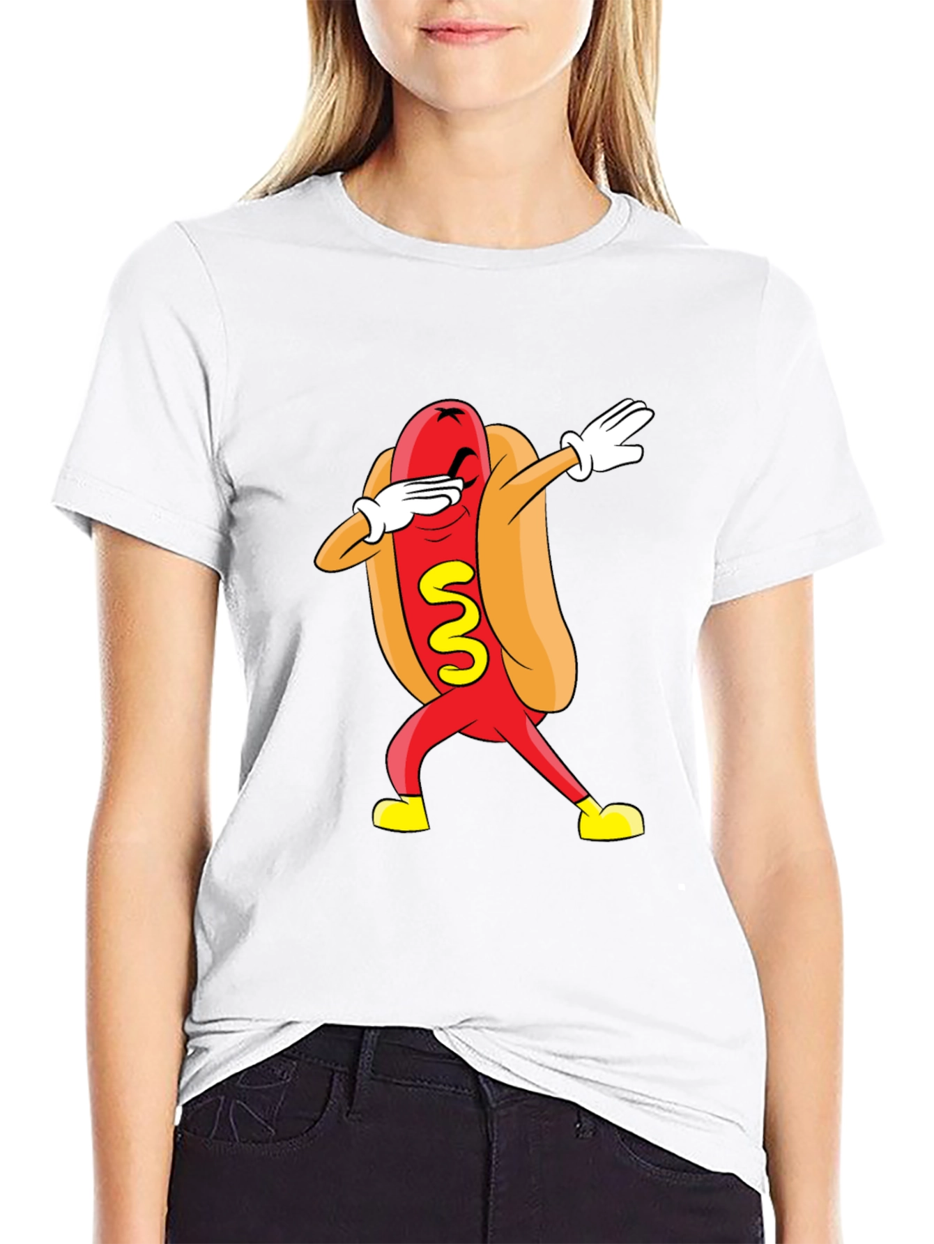 Funny Dabbing Hot Dog Graphic T-Shirt - Black
