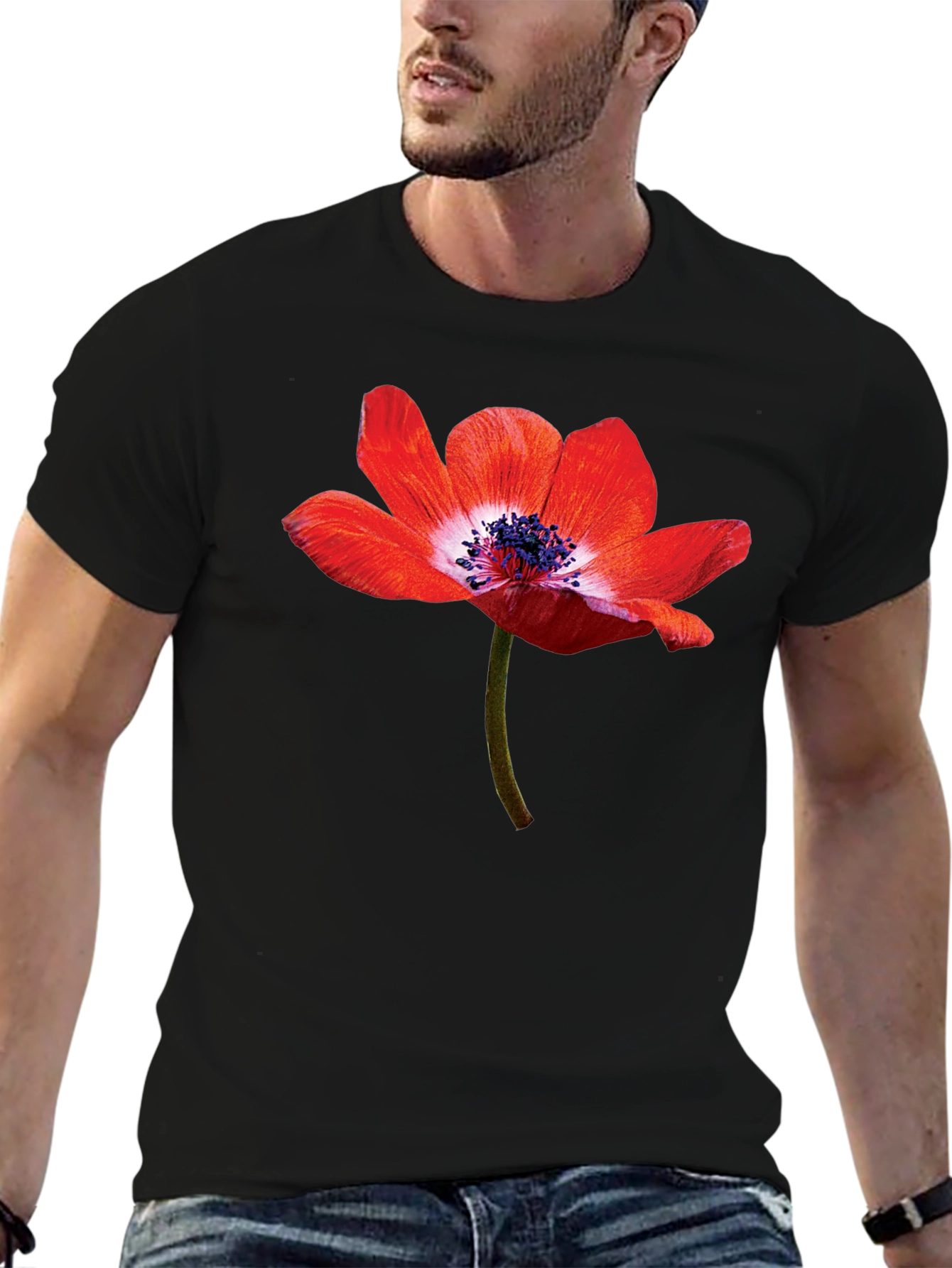 Floral Graphic Print Black Crew Neck T-Shirt