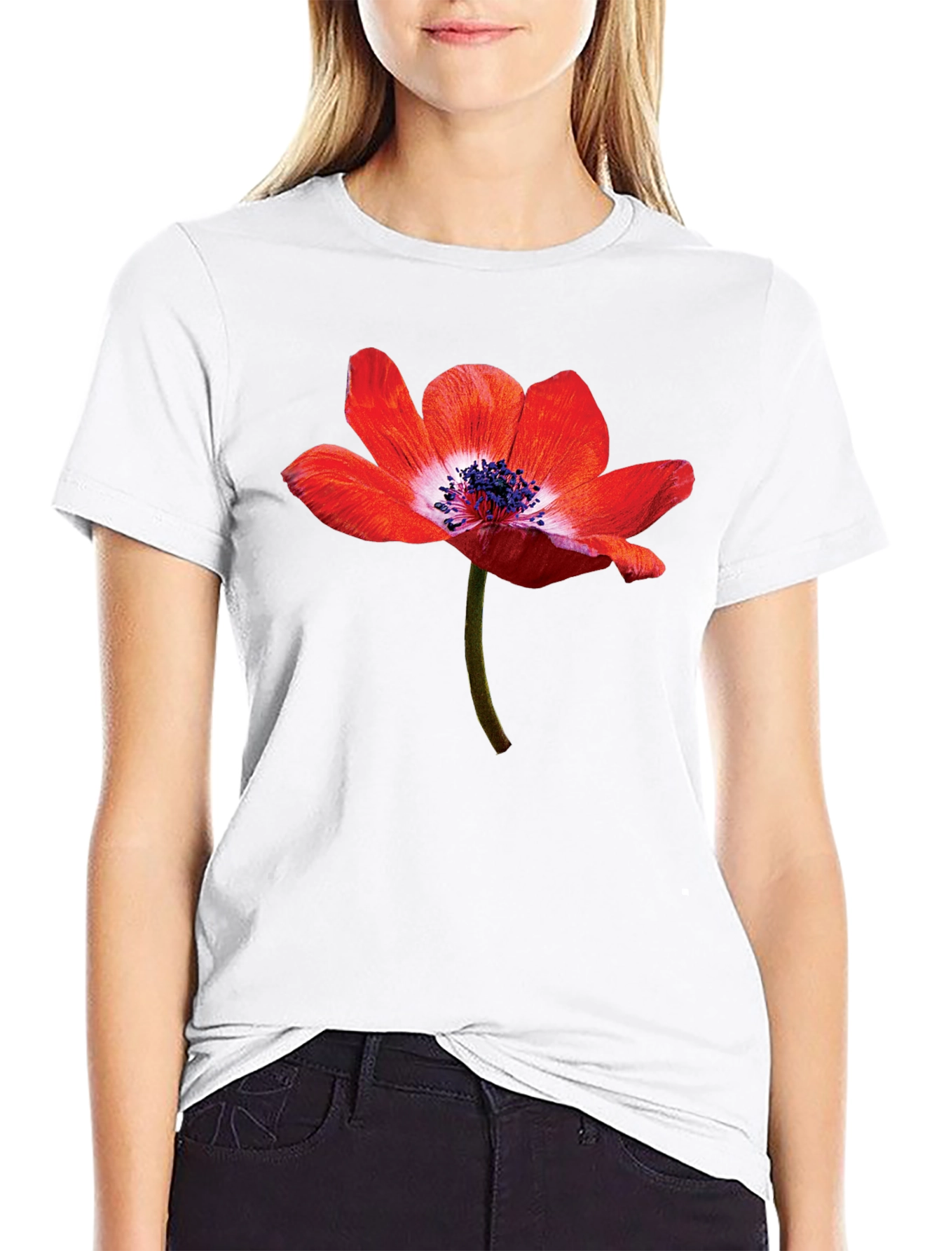 Floral Graphic Print Black Crew Neck T-Shirt