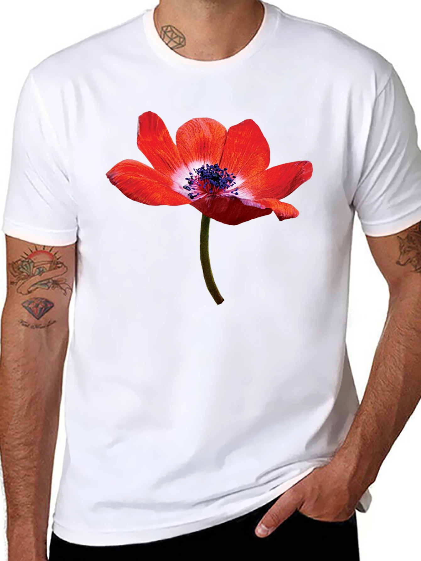 Floral Graphic Print Black Crew Neck T-Shirt