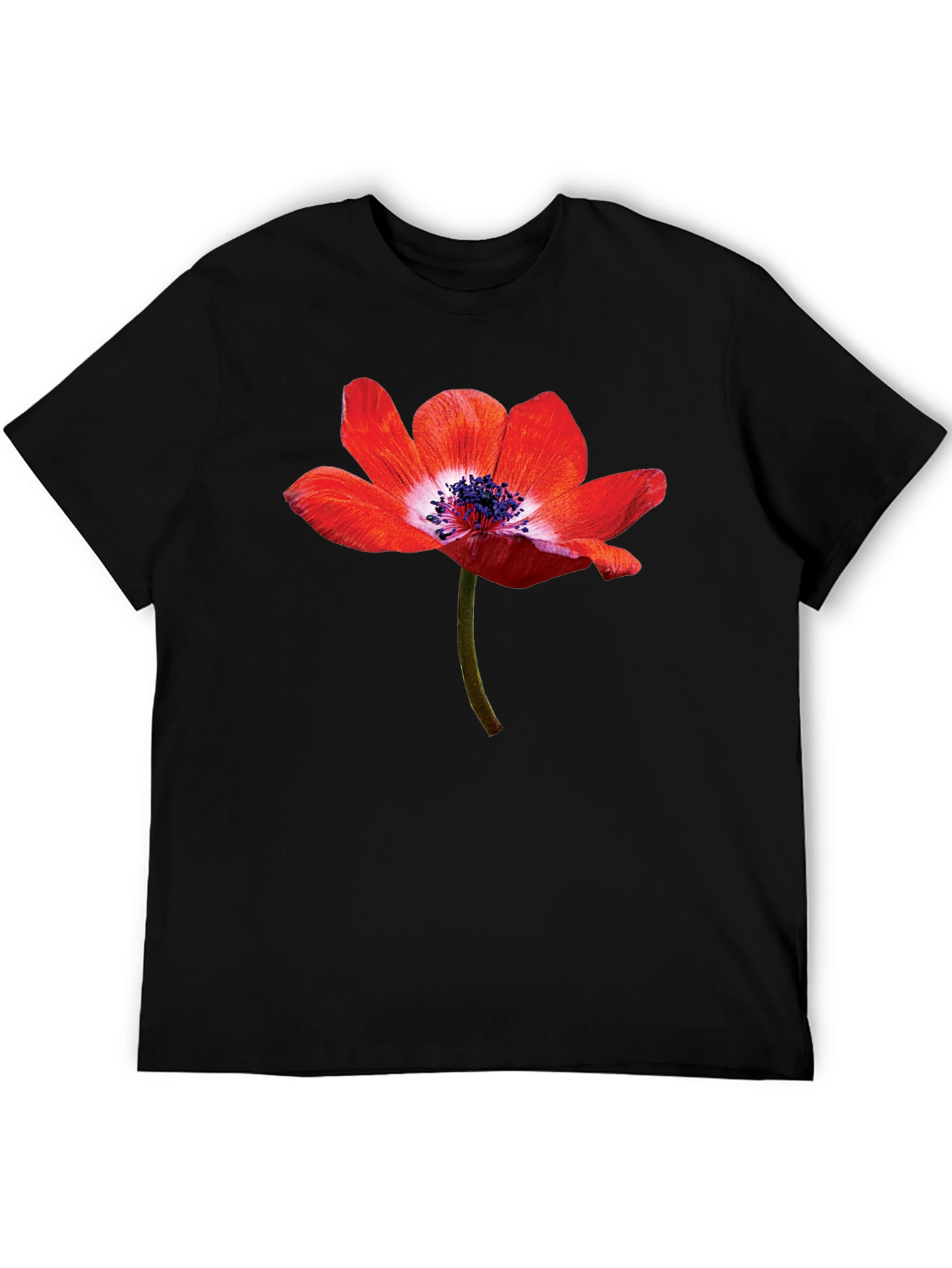 Floral Graphic Print Black Crew Neck T-Shirt