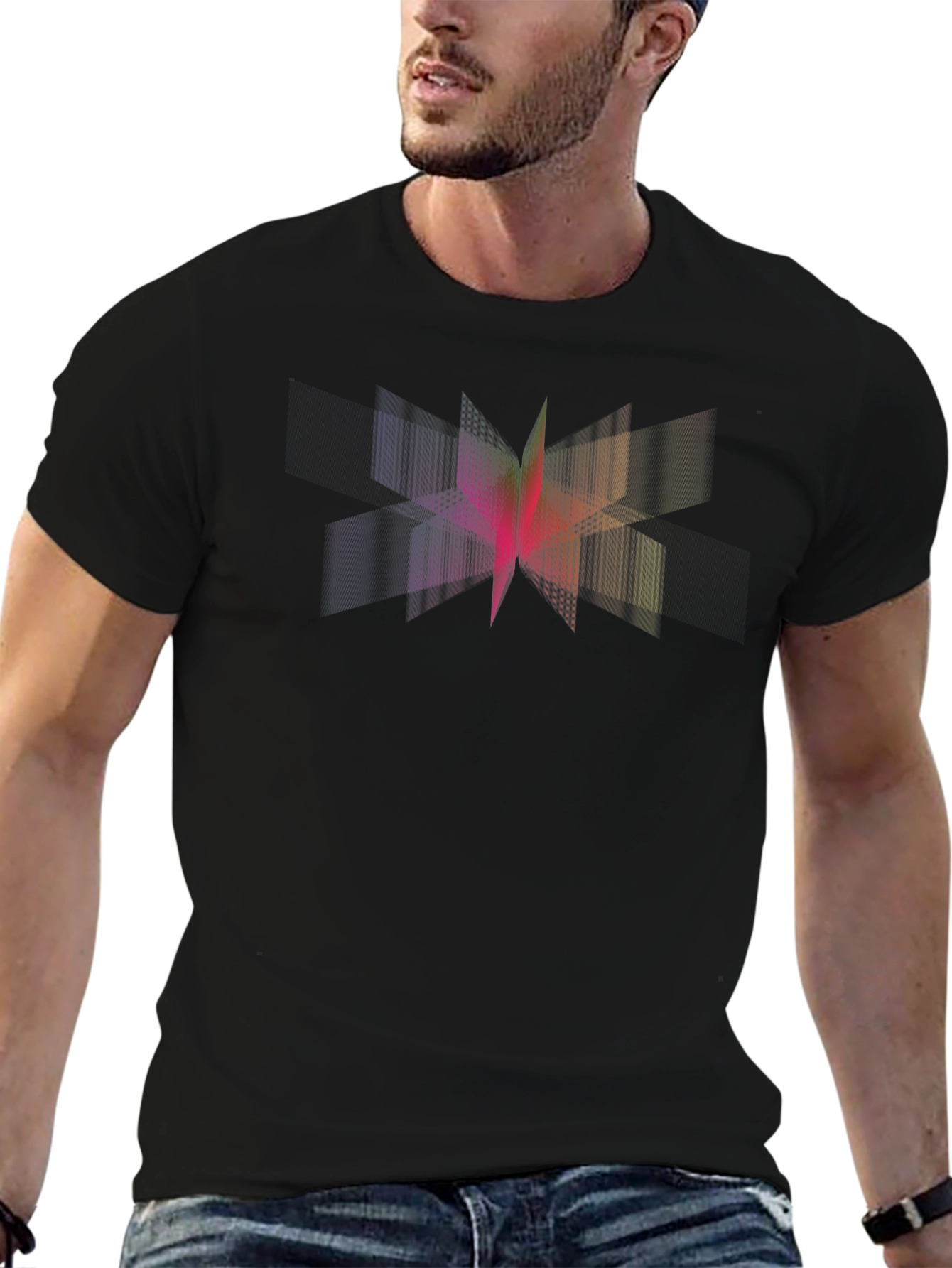 Abstract Geometric Prism Graphic Tee - Black
