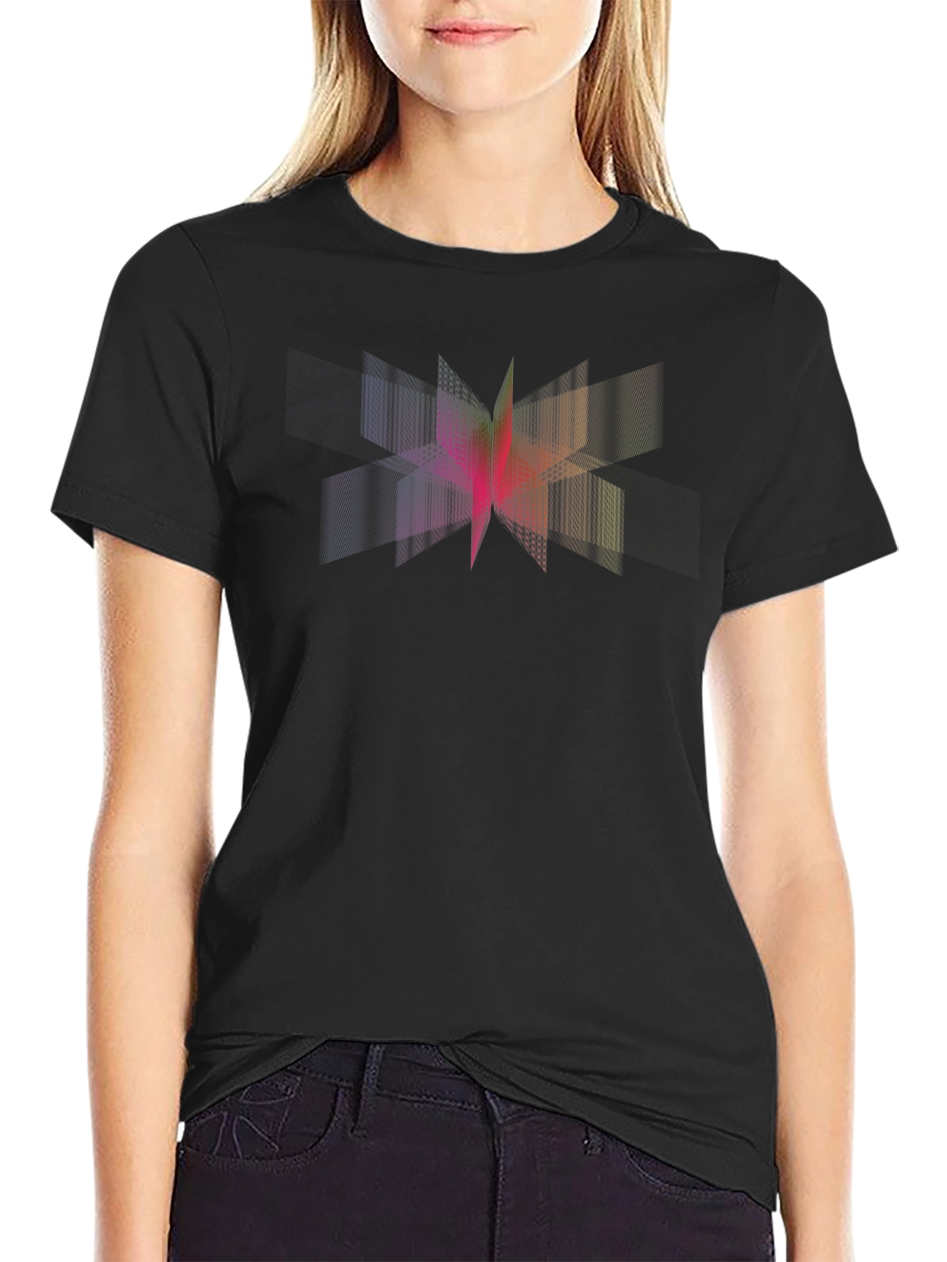 Abstract Geometric Prism Graphic Tee - Black