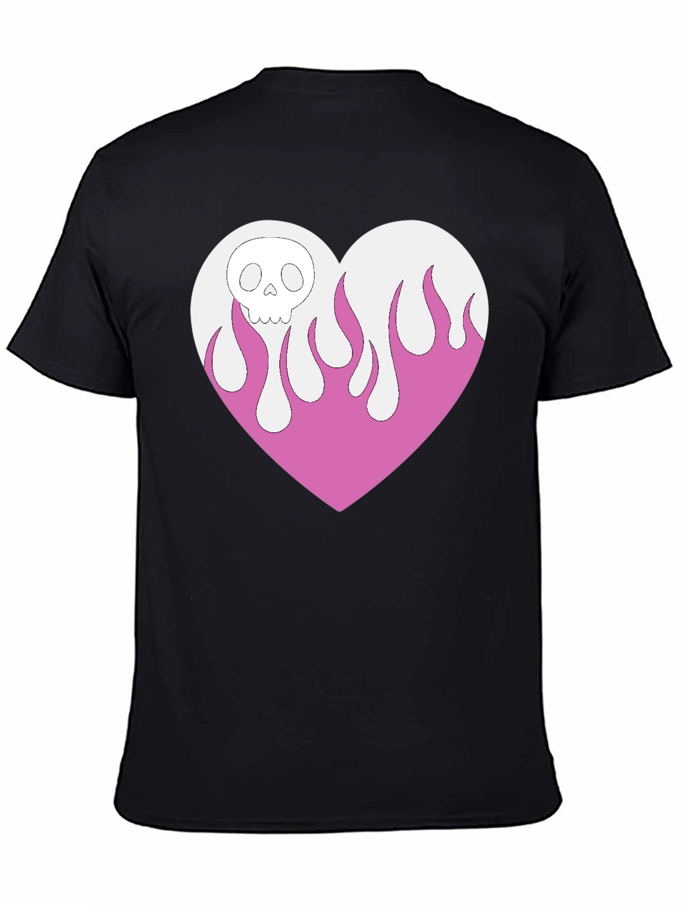 Skull Heart Flames Graphic Tee - Black Cotton