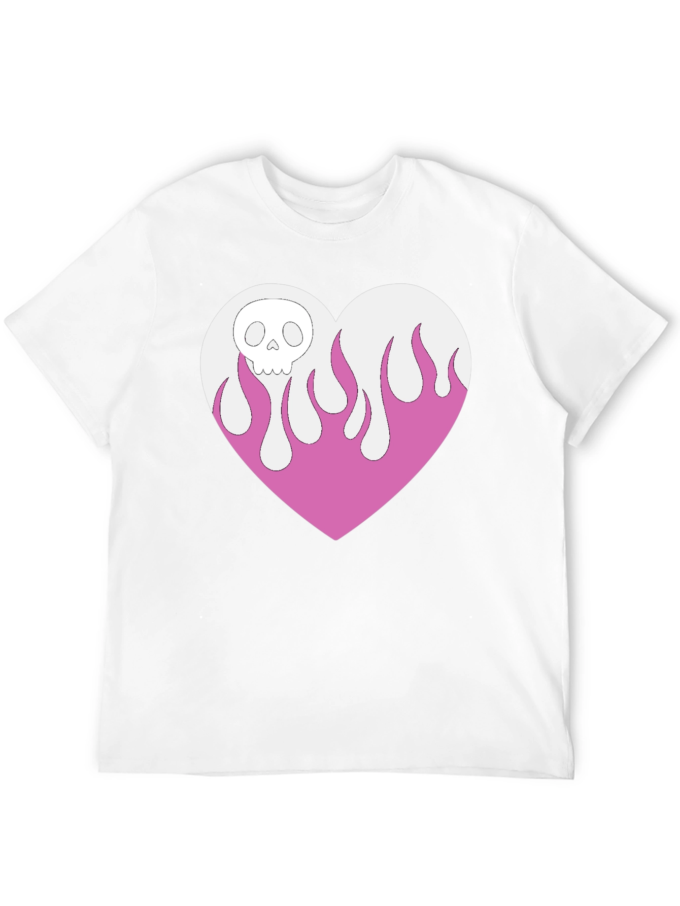 Skull Heart Flames Graphic Tee - Black Cotton