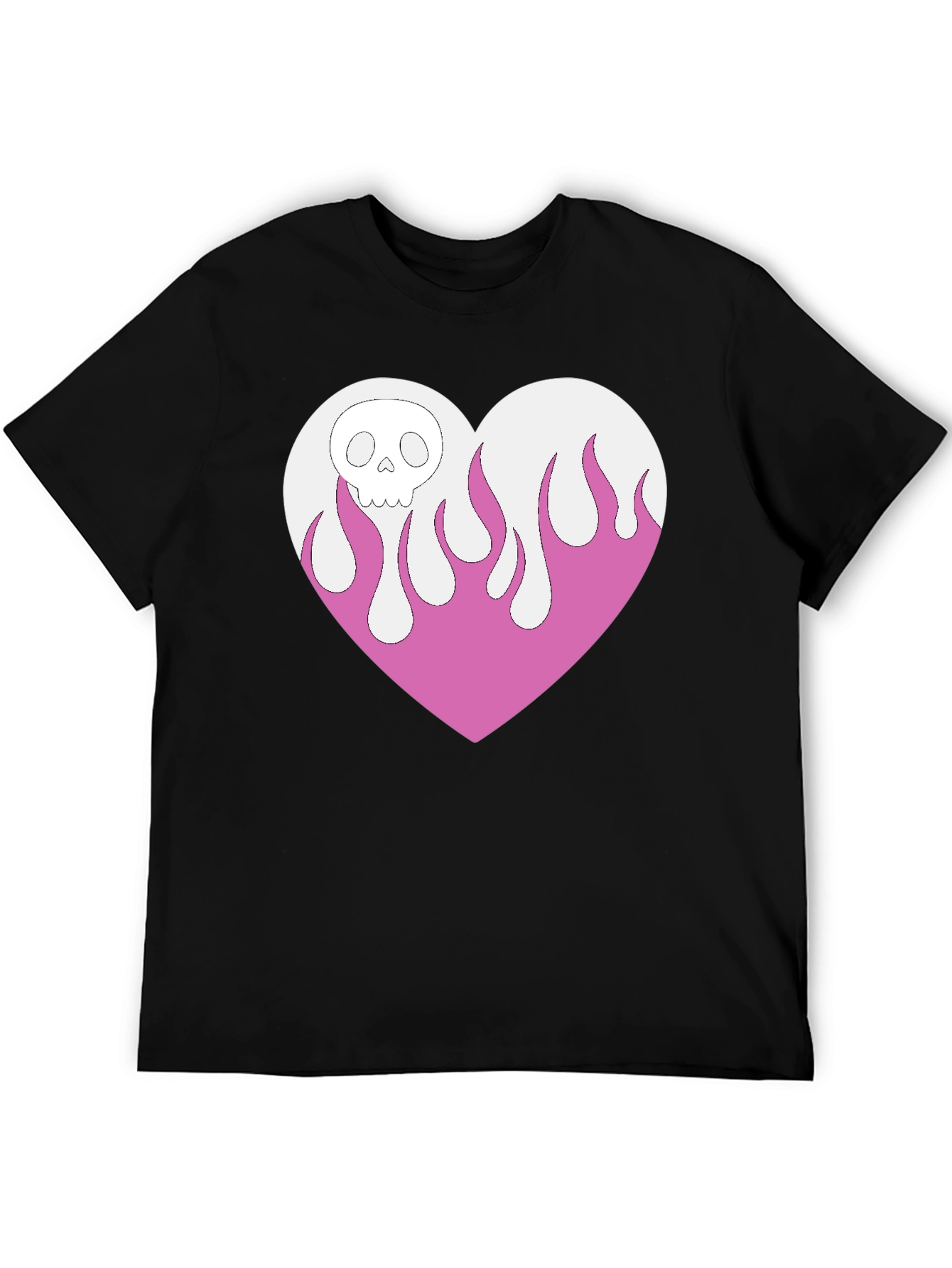 Skull Heart Flames Graphic Tee - Black Cotton