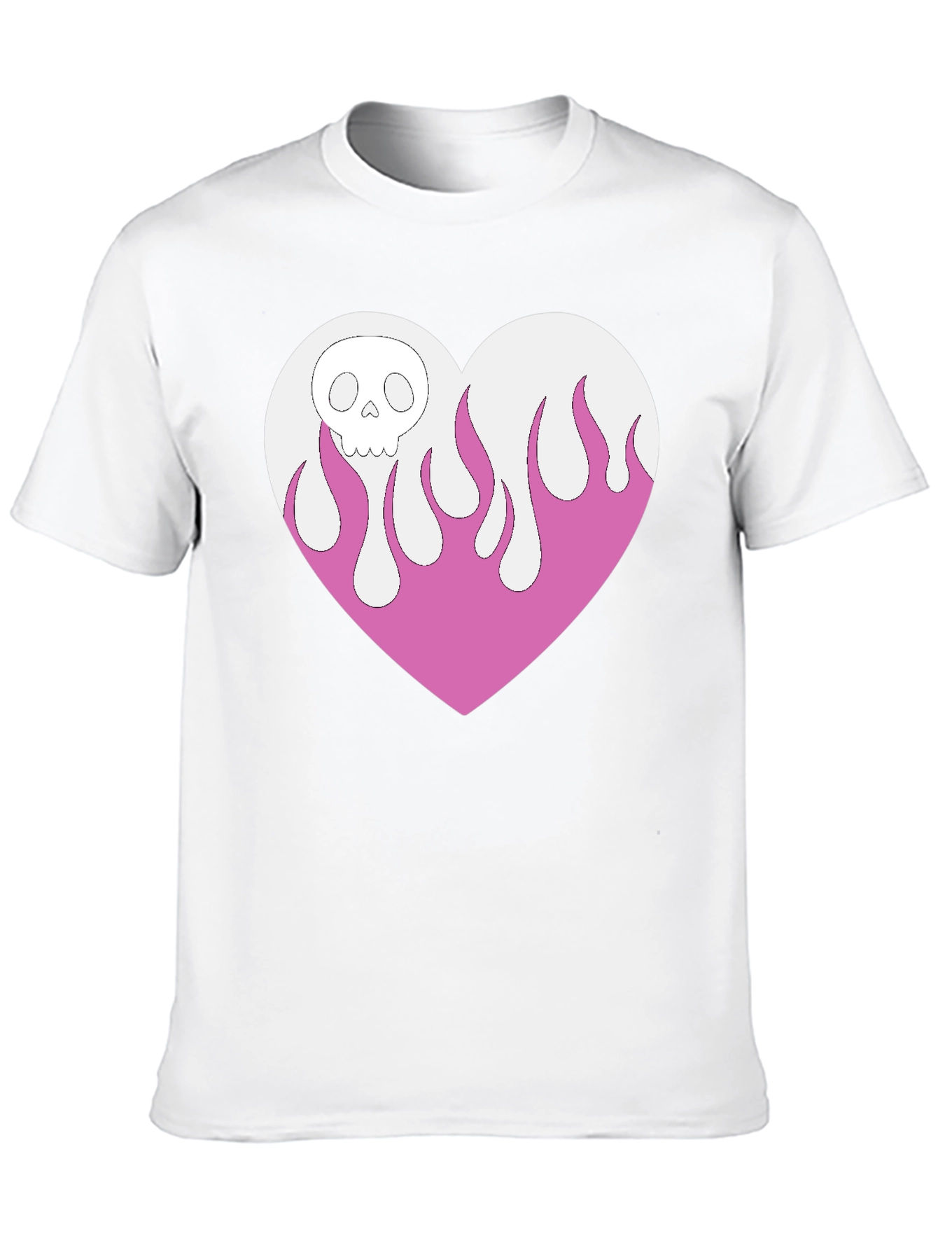 Skull Heart Flames Graphic Tee - Black Cotton