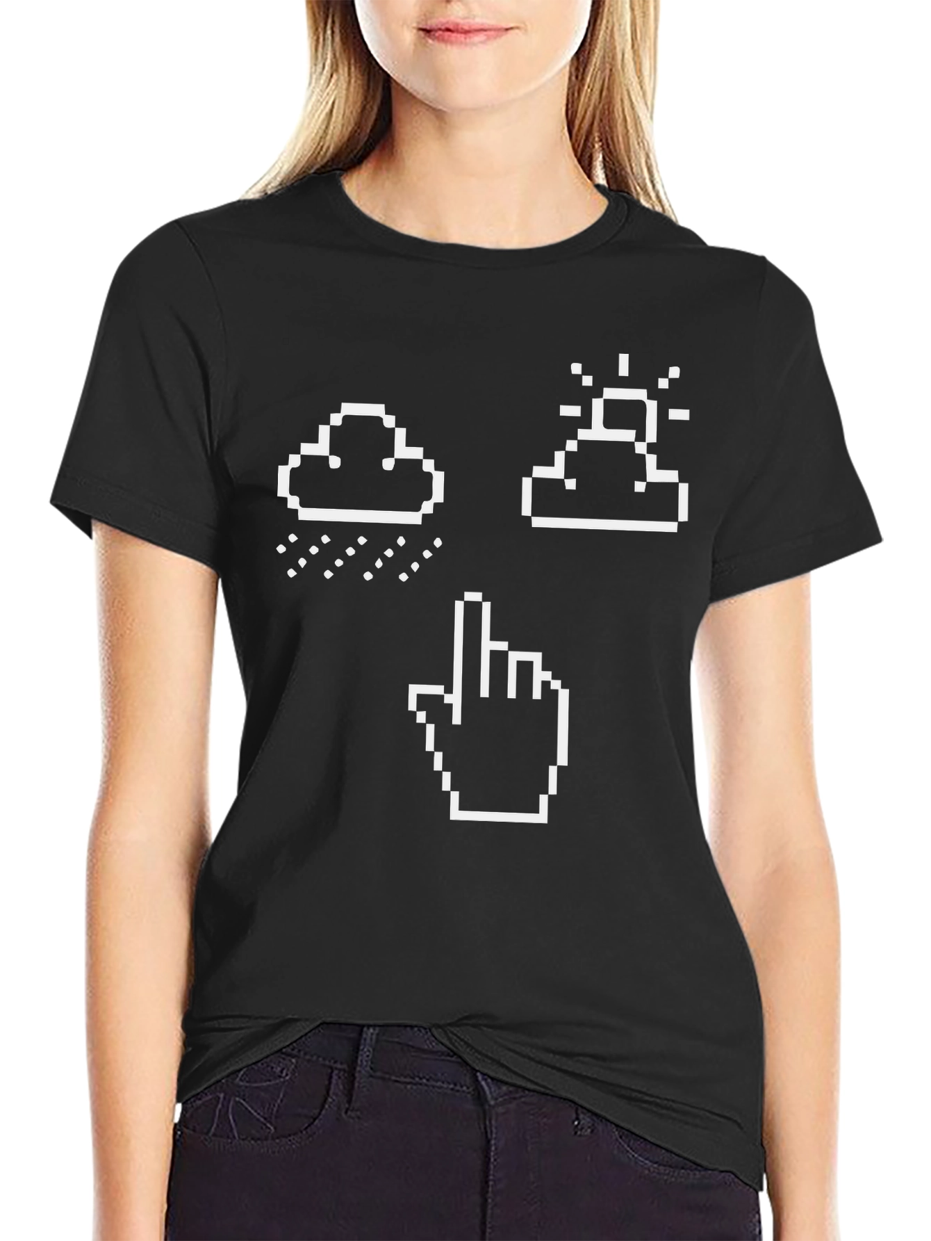Pixel Weather & Hand Pointer Black T-Shirt