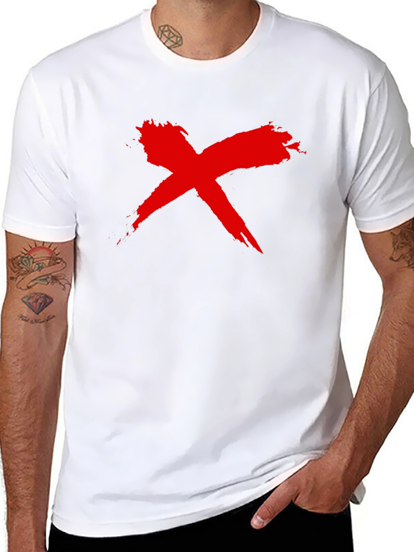 Bold Red X Graphic Black T-Shirt