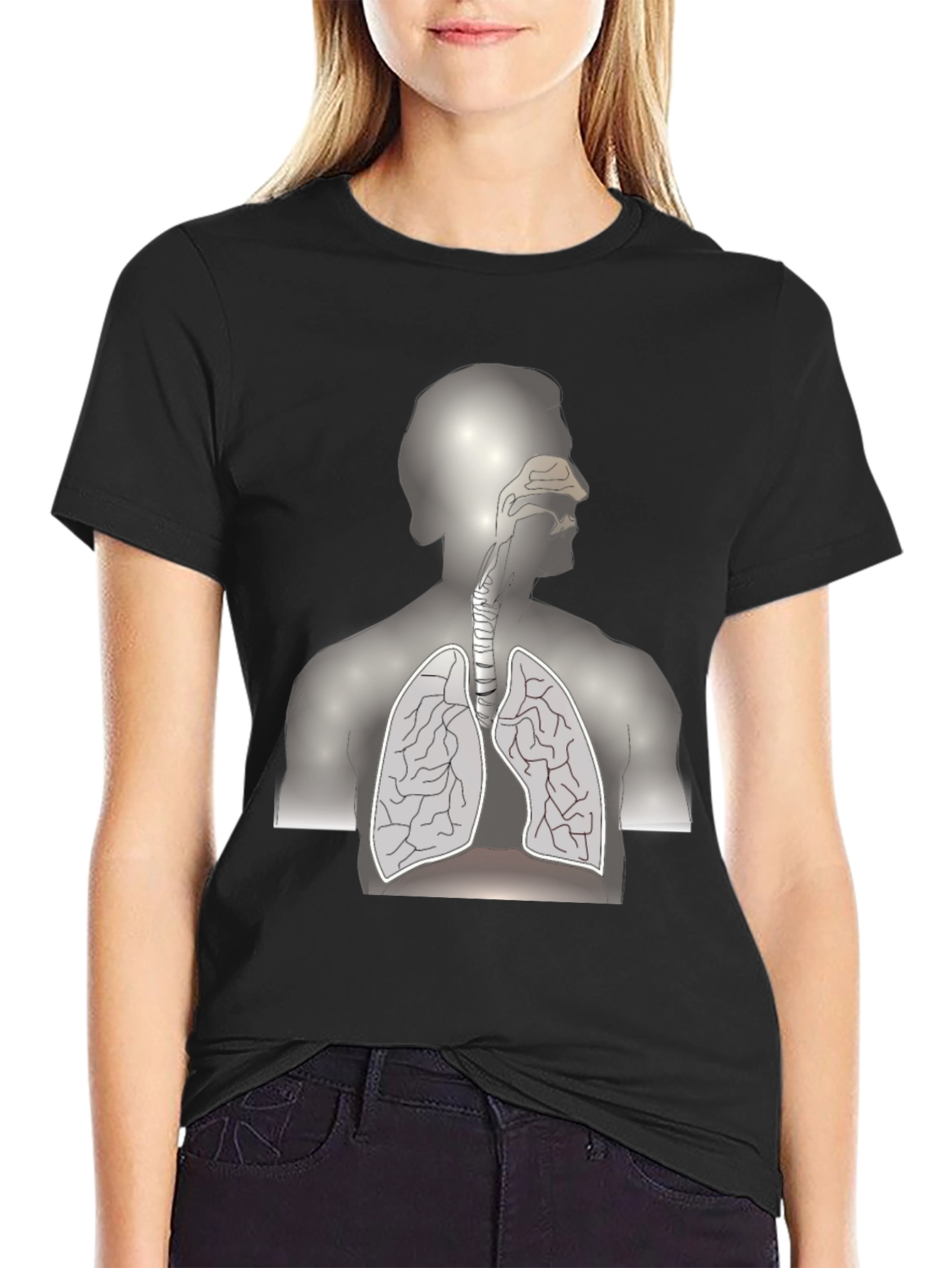 Anatomical Lungs Print Black T-Shirt