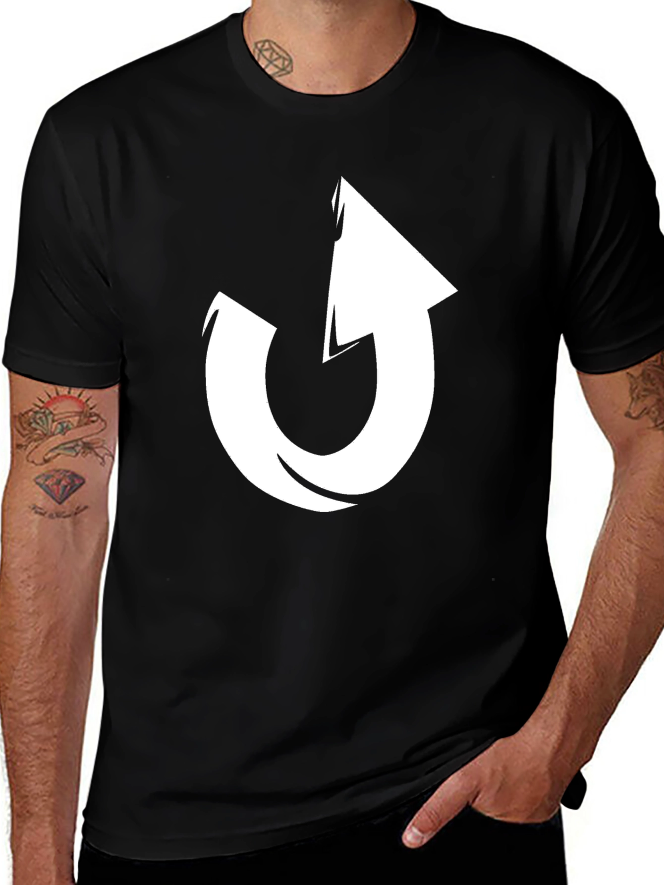 Mens Black T-Shirt with White Arrow Design