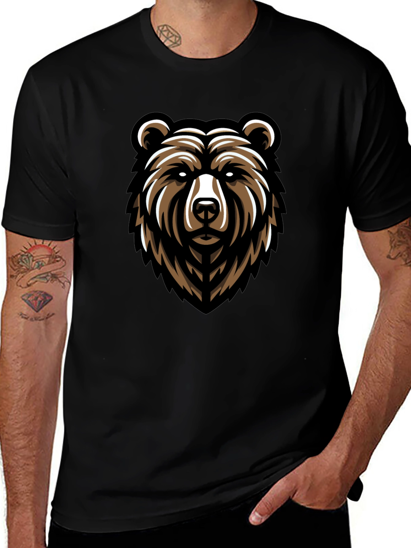 Bear Graphic Black T-Shirt - Mens Fashion Tee