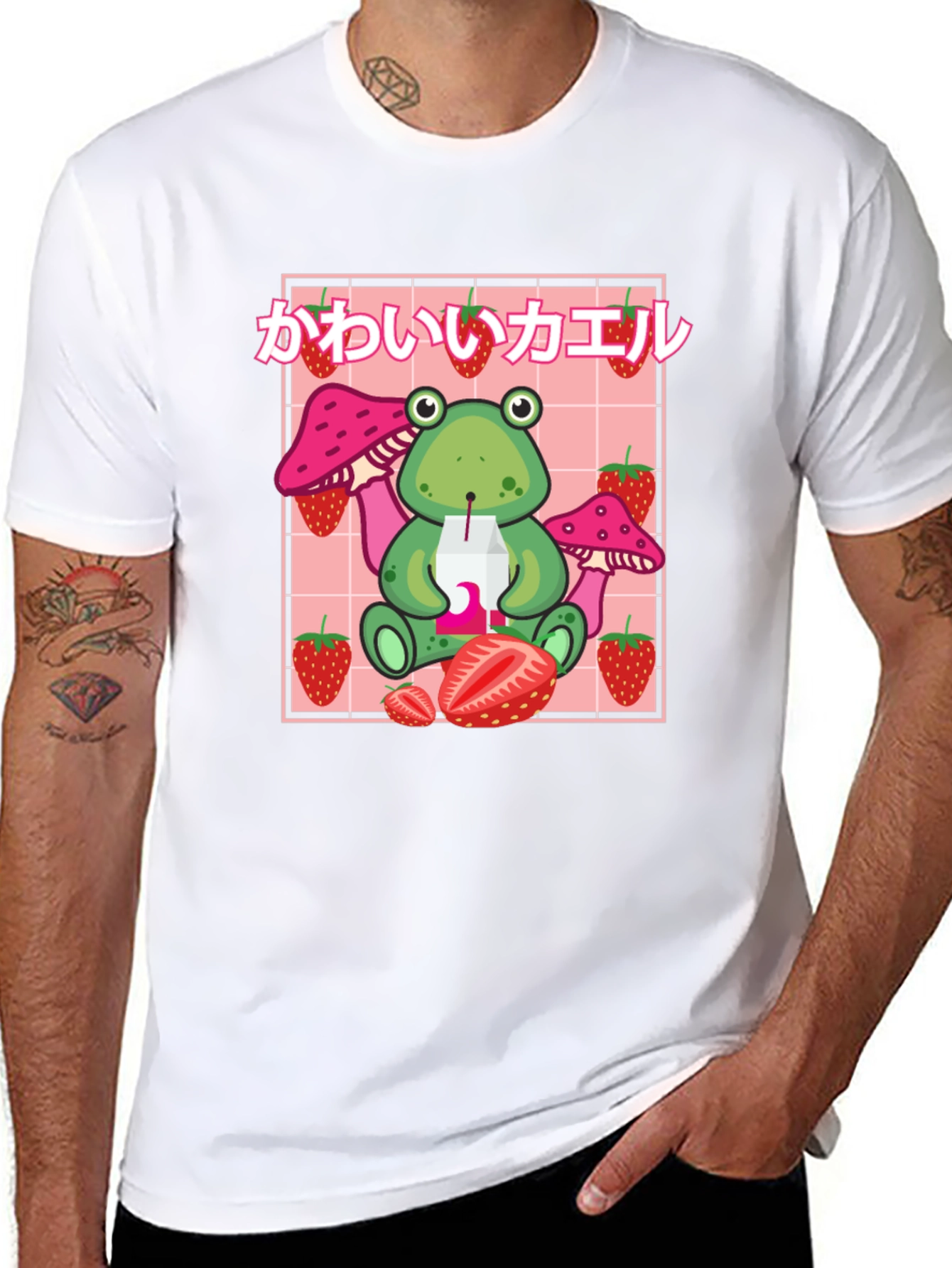 Kawaii Frog Strawberry Black T-Shirt